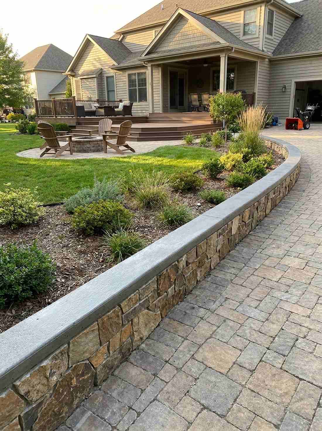 concrete curb with stone facing