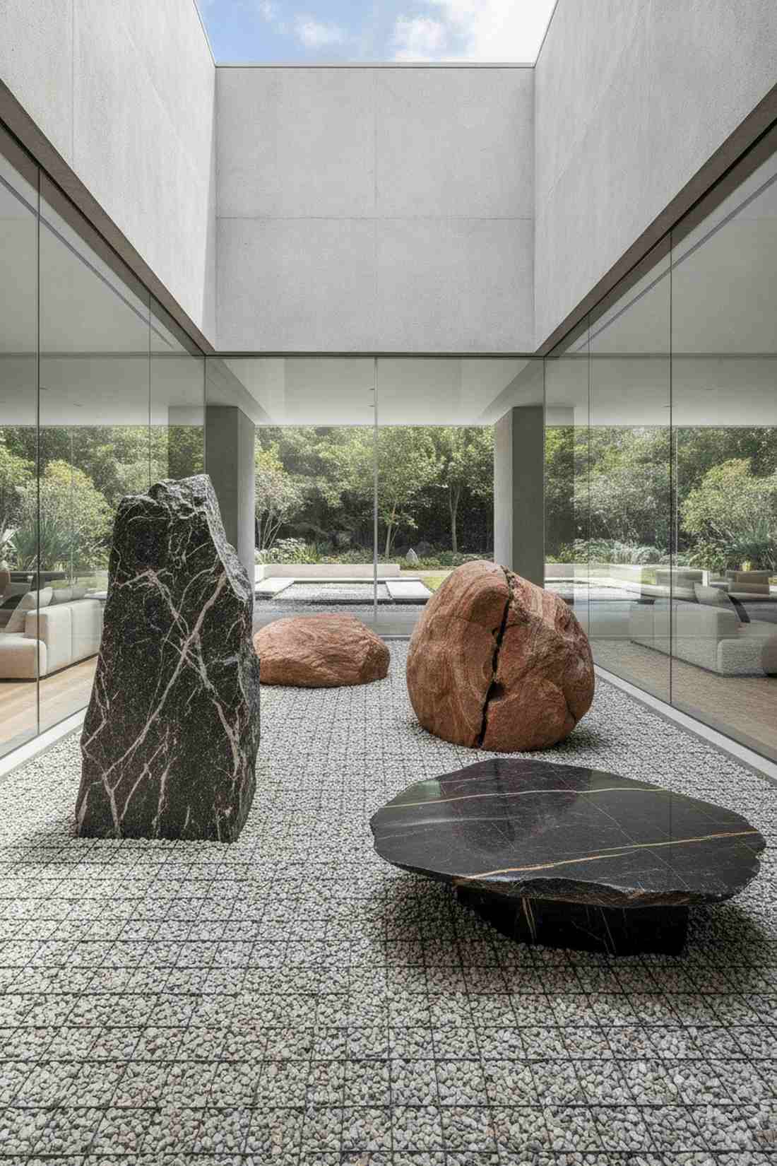gravel courtyard with specimen stones