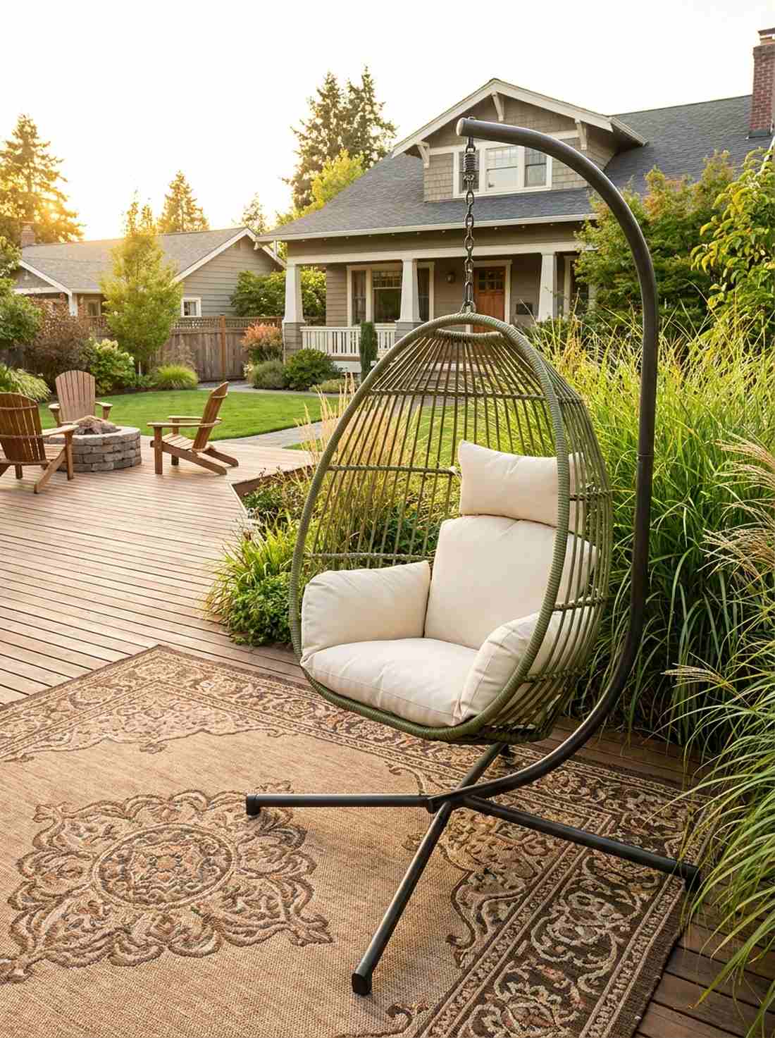 hanging egg chair in olive