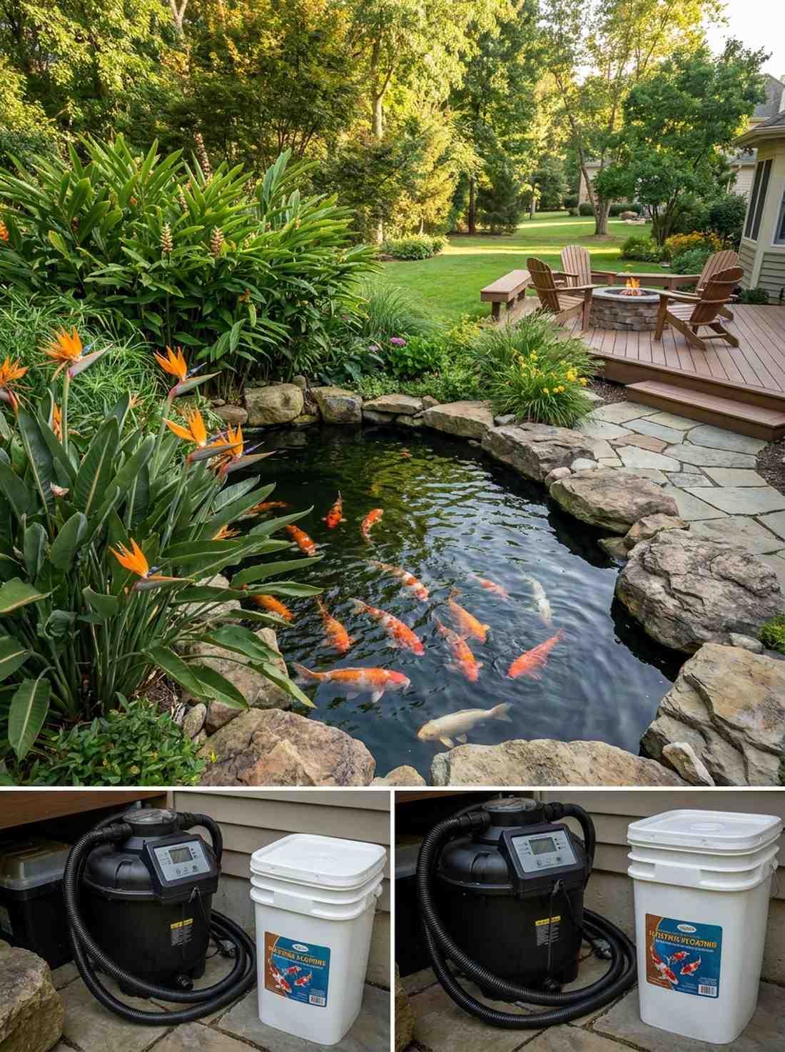 koi pond with tropical perimeter