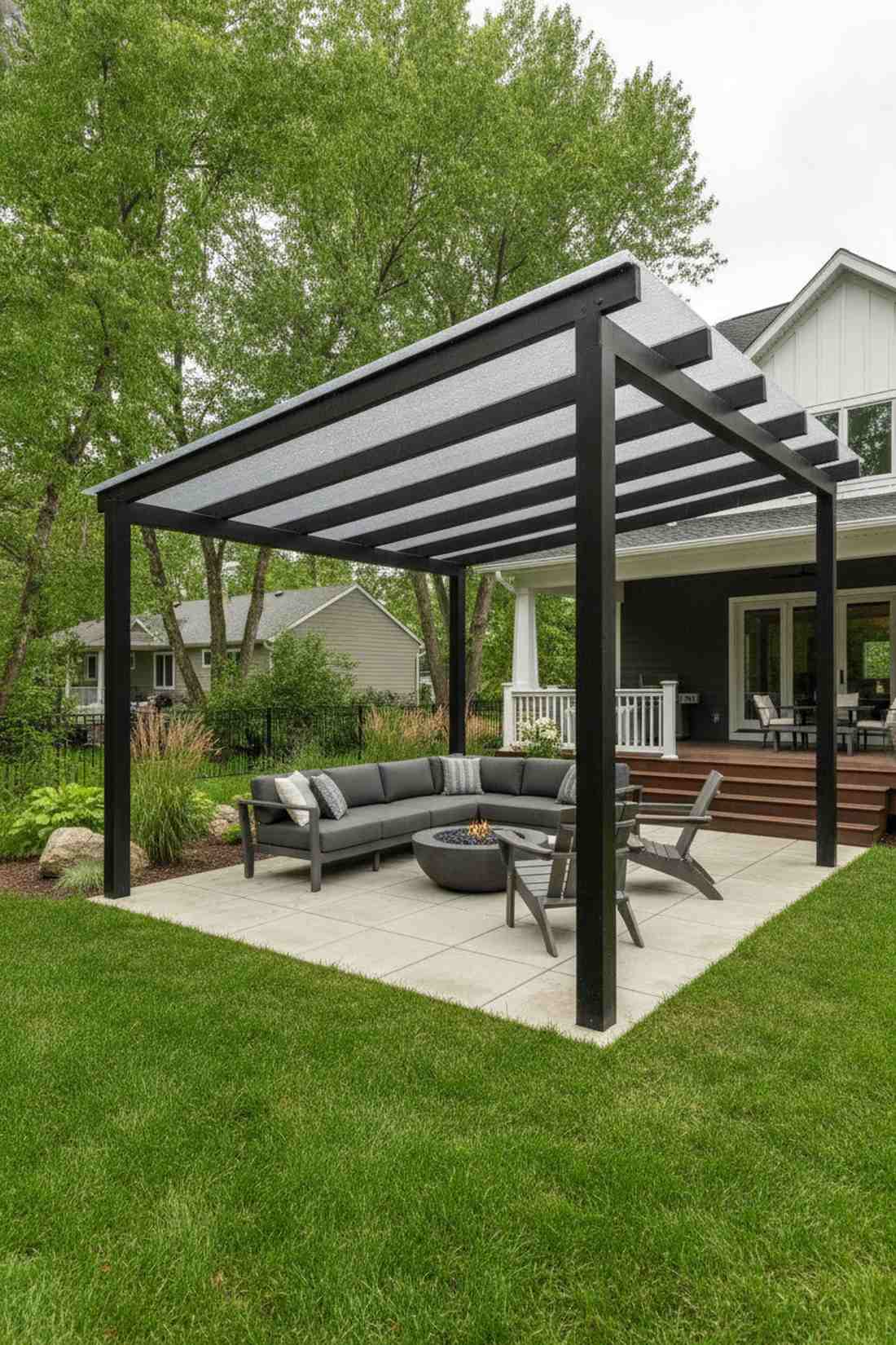 modern steel frame with polycarbonate roof