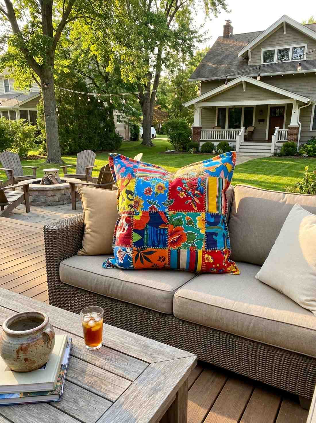 patchwork recycled textile pillow