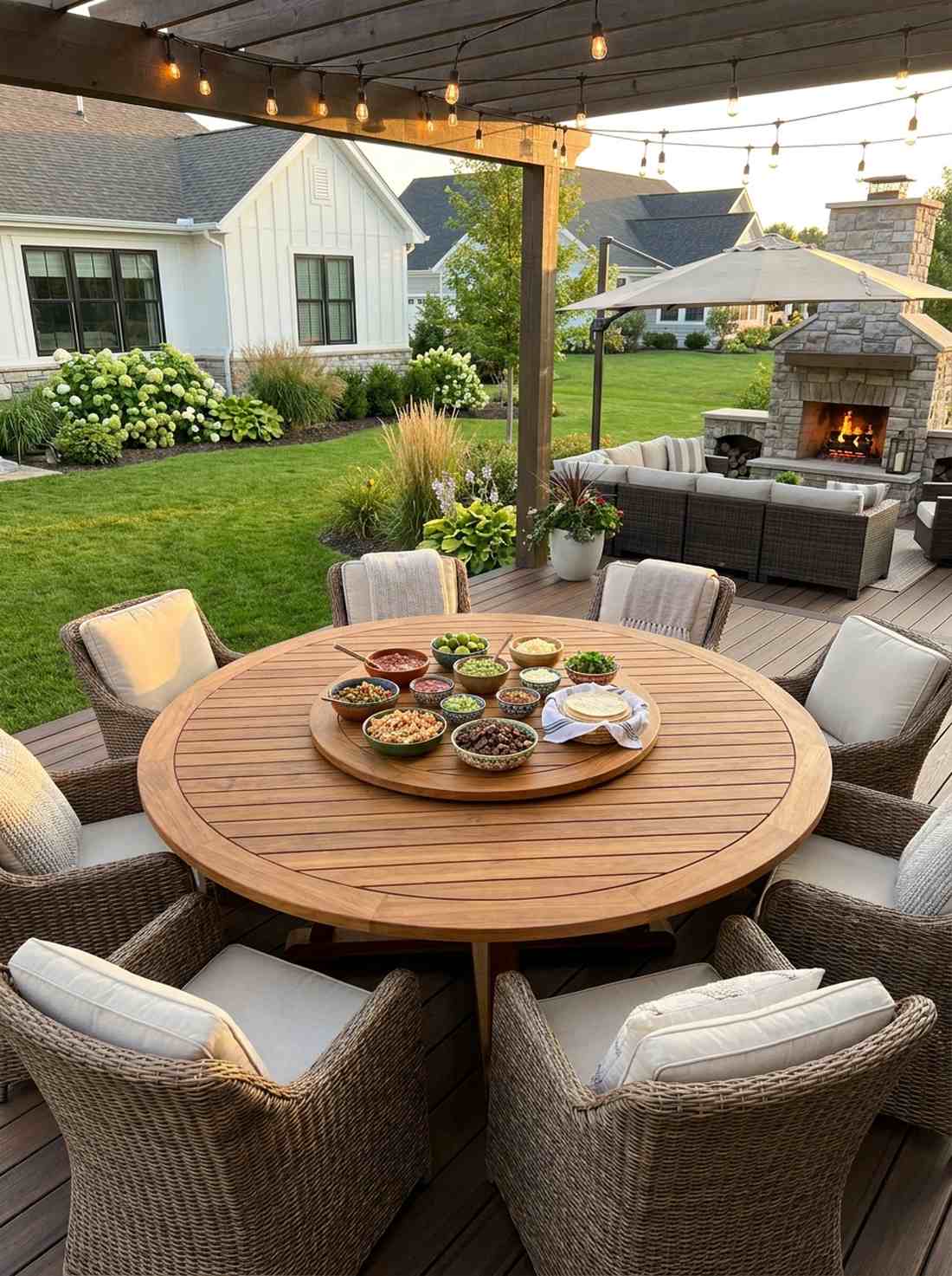 round sociable table with lazy susan