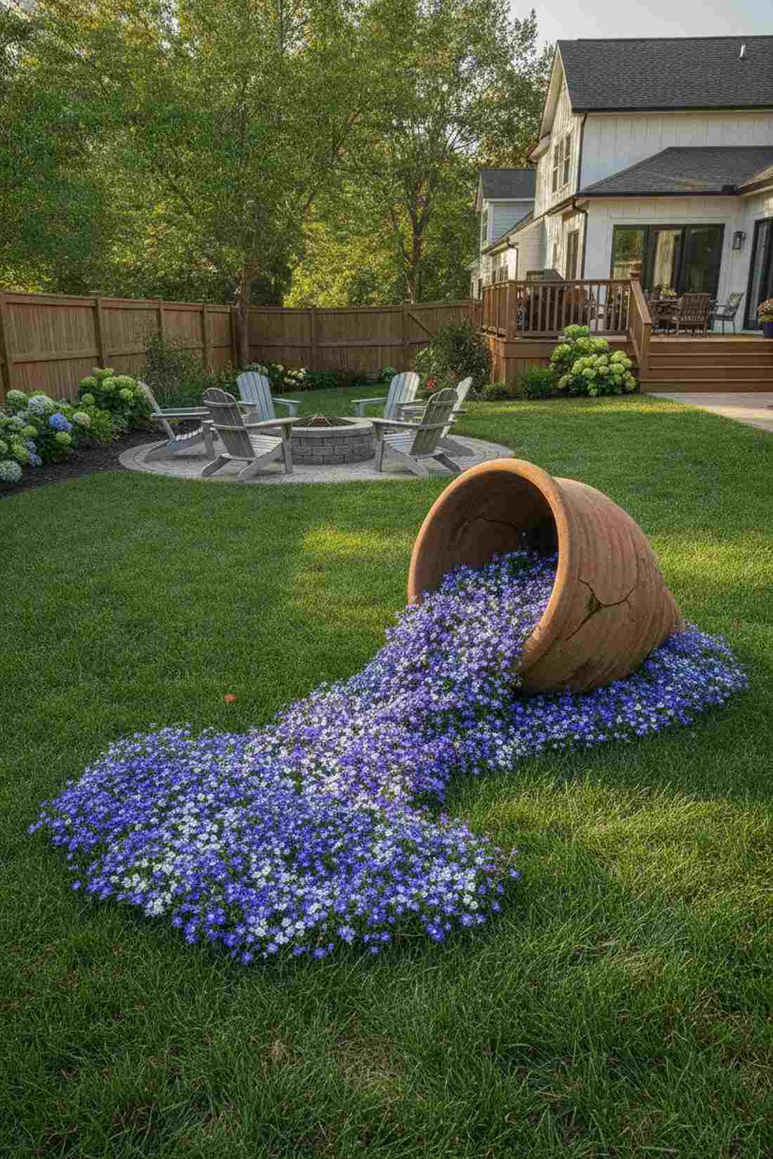 spilled pot flower cascade bed