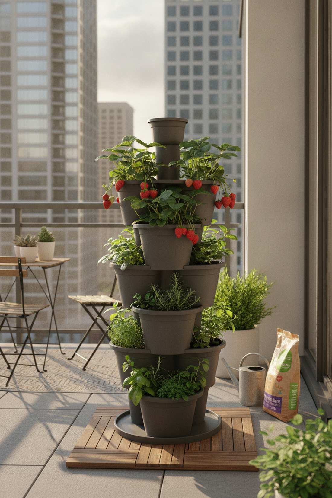 stacked container towers