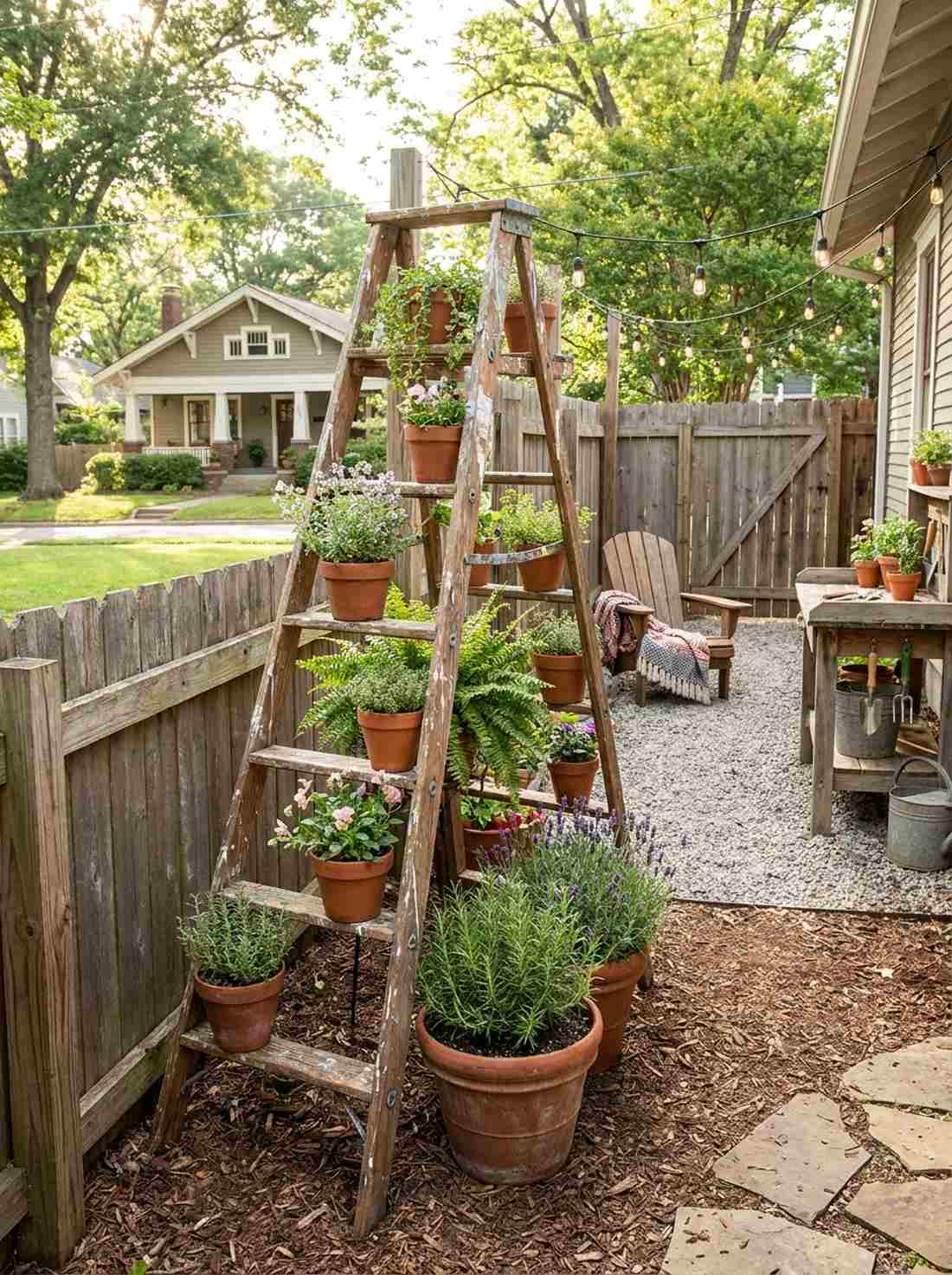 vintage ladder plant display