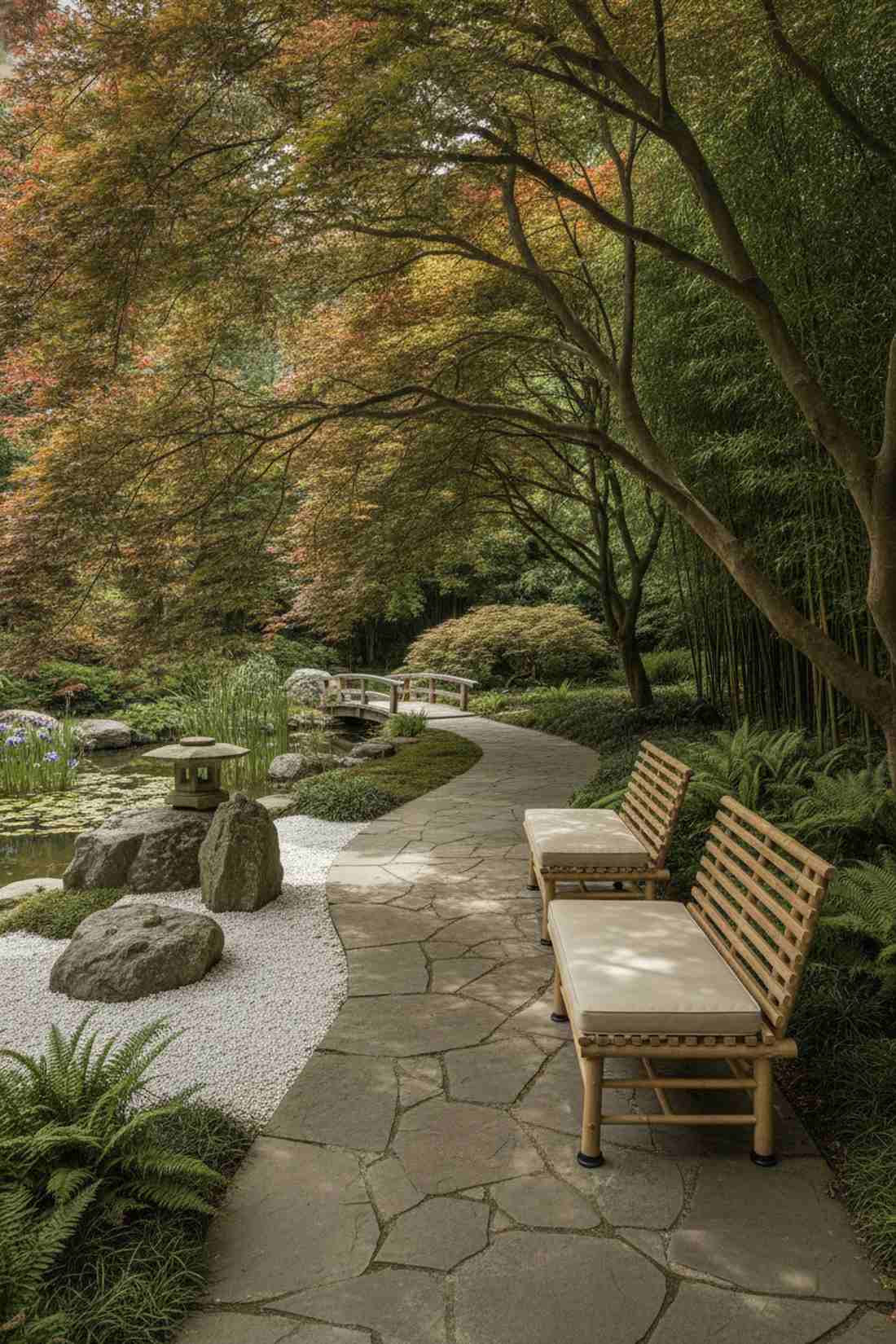 bamboo slat lounge benches