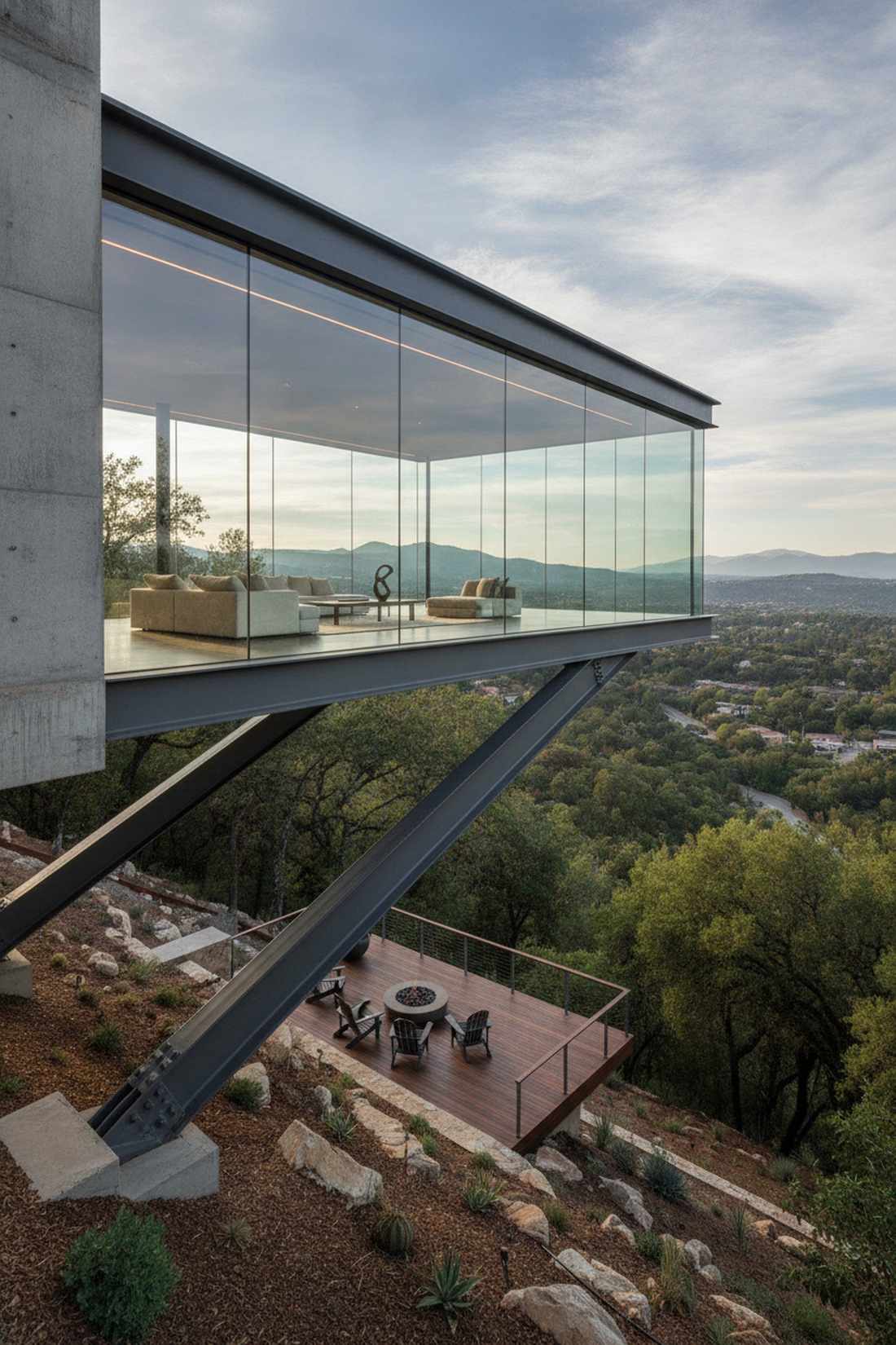 cantilevered glass walls