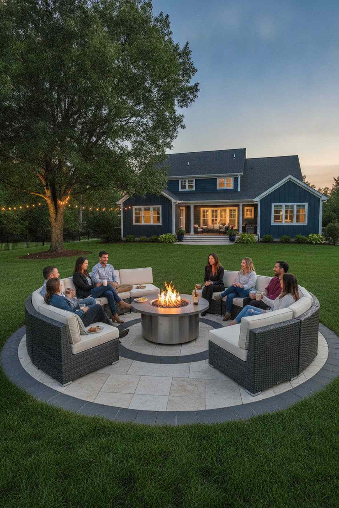 circular sectional around raised firepit