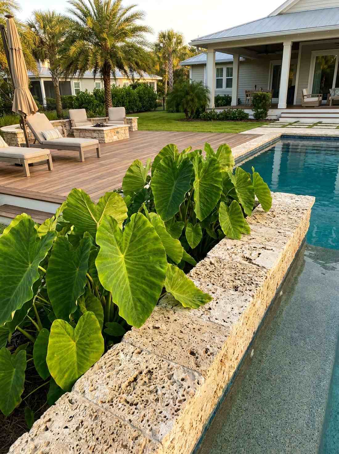 coquina stone coping with elephant ears