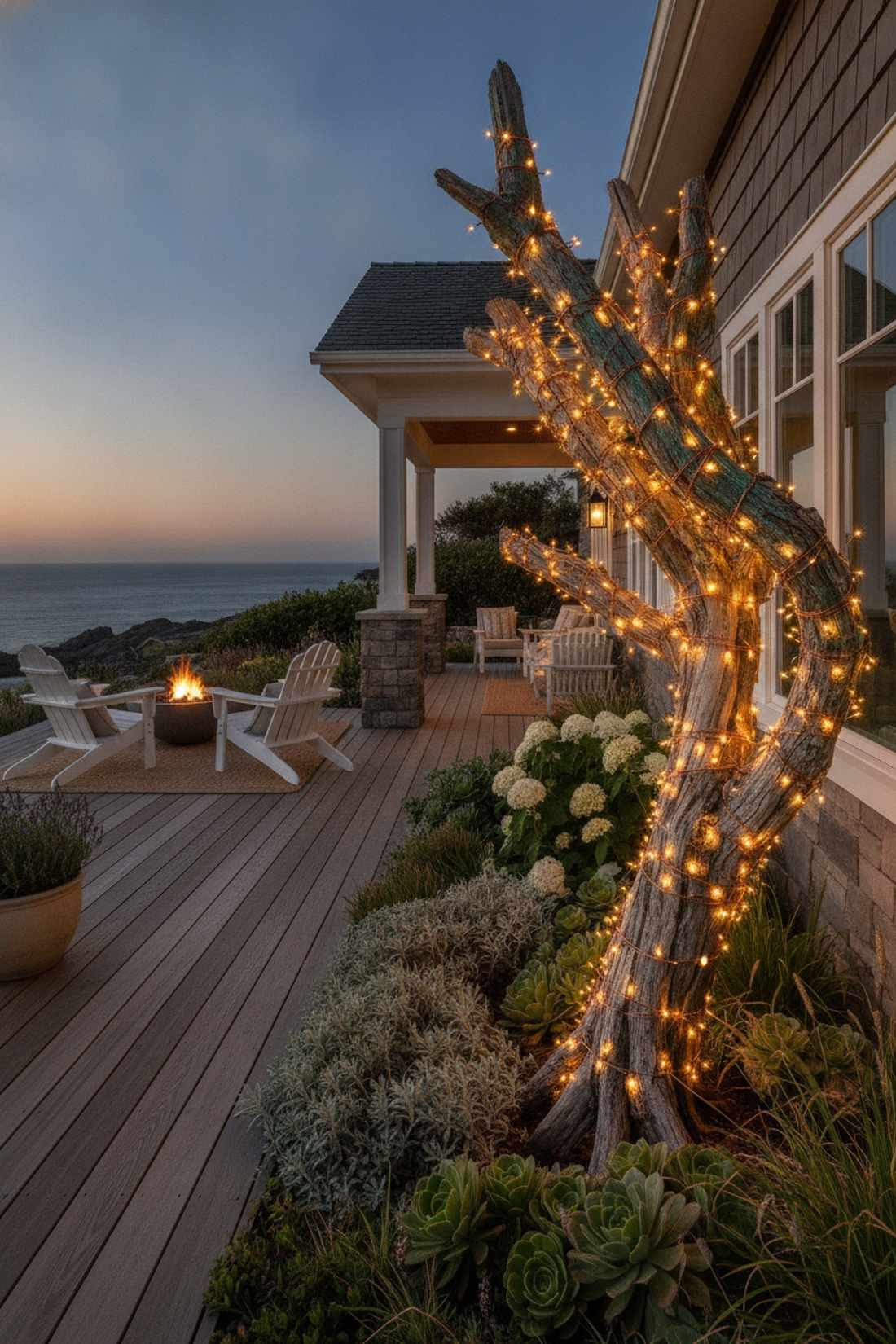 driftwood wrapped string lights