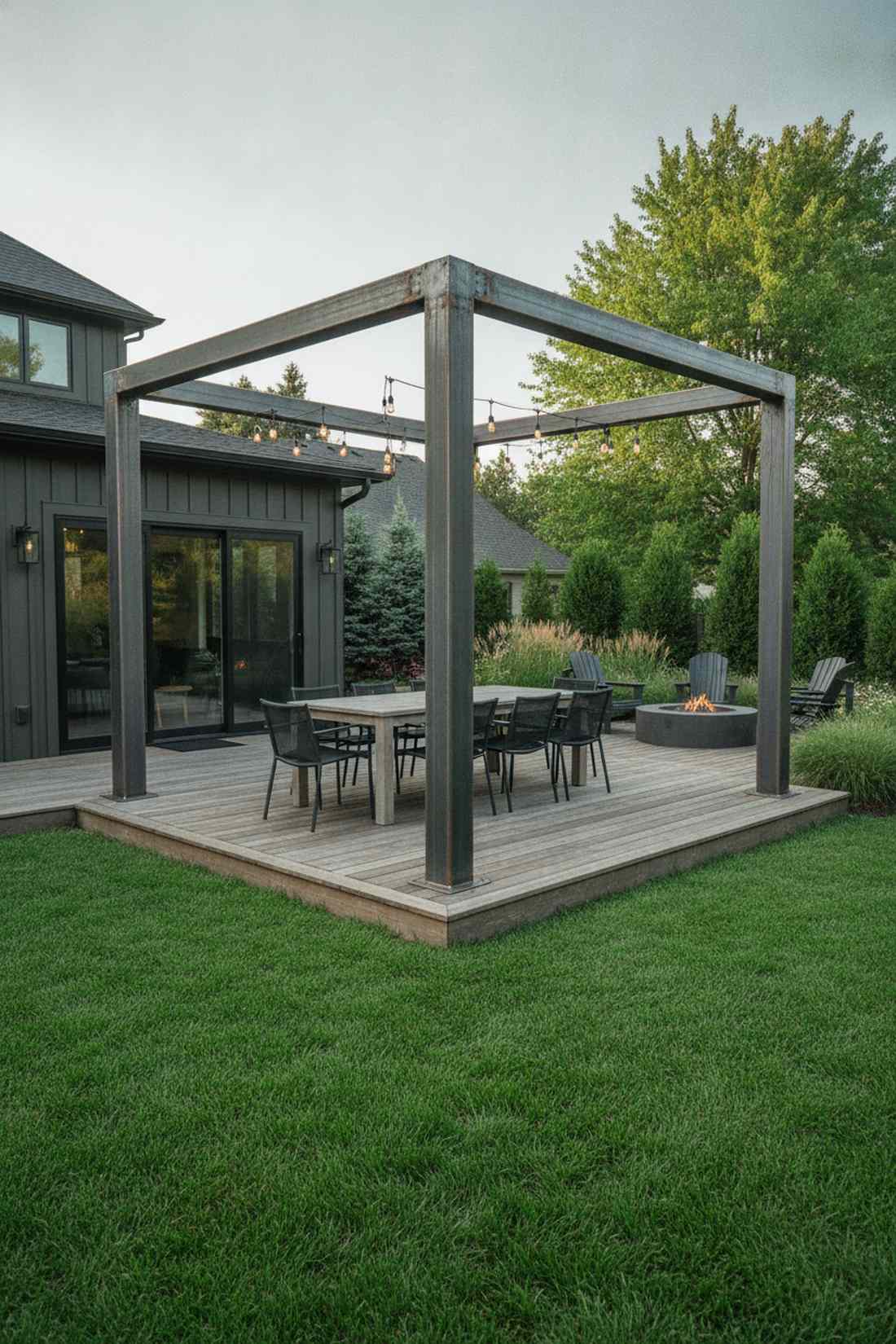 geometric cube pergola with steel beams