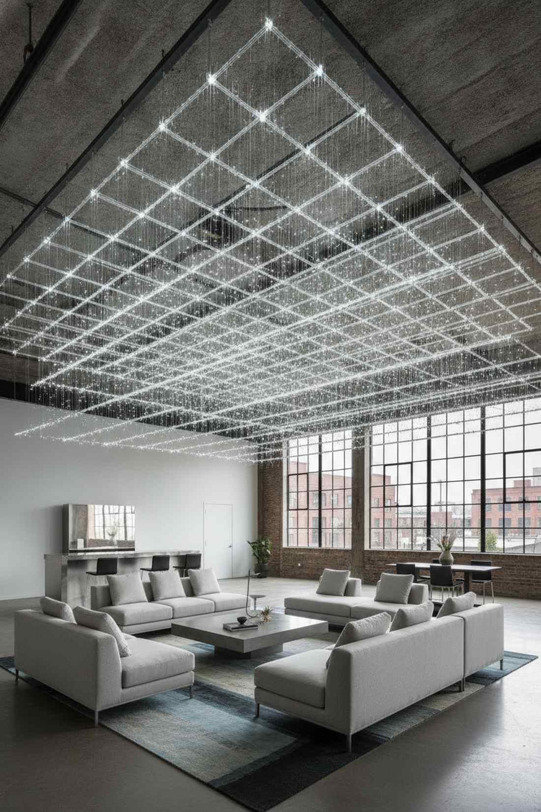 geometric grid ceiling pattern