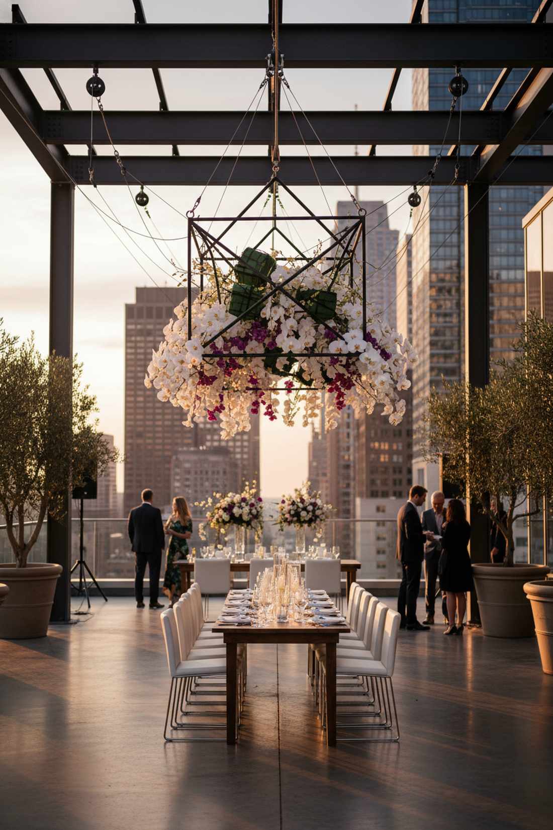 geometric suspended floral cube