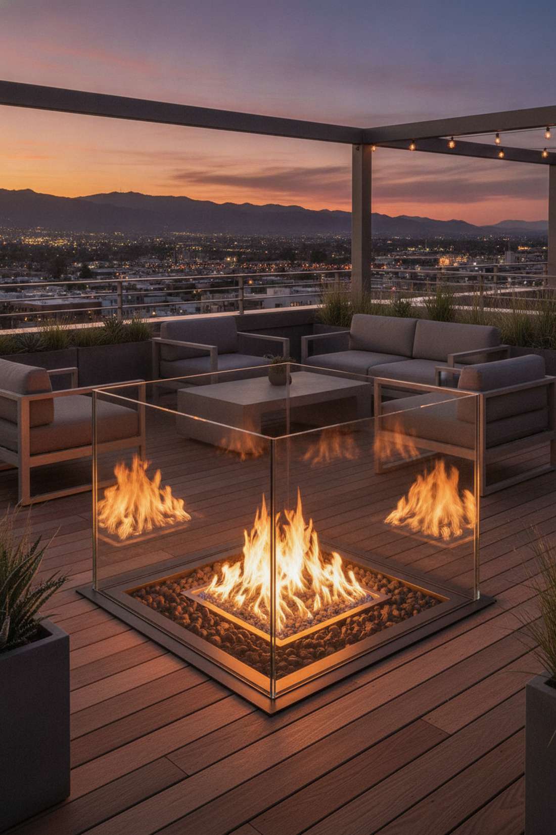 glass enclosed frameless fireplace
