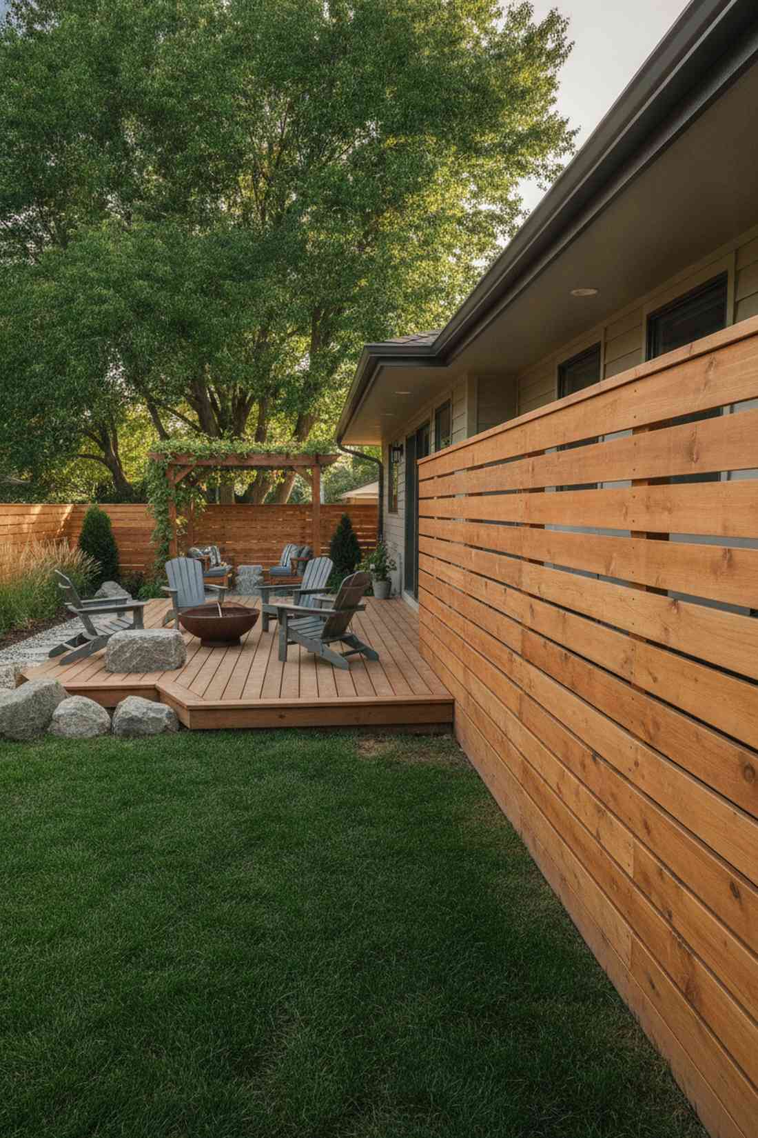 horizontal slat cedar fence