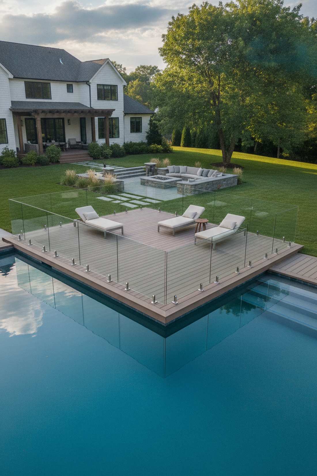 l shaped pool corner patio