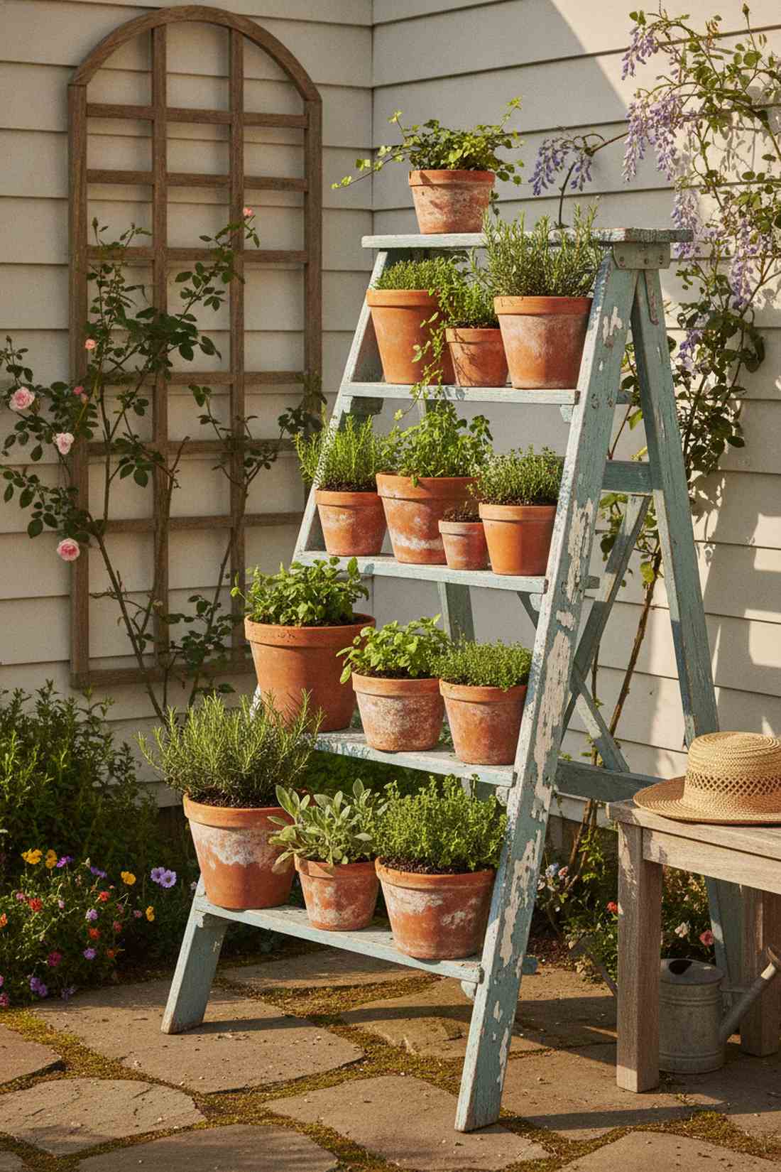 ladder shelf herb display