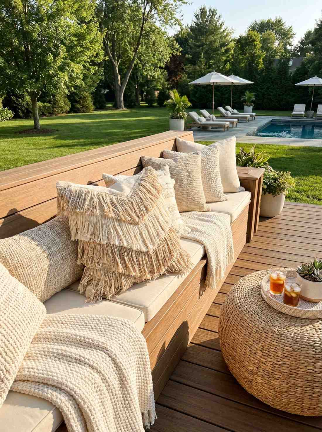 layered fringe trim boho cushion