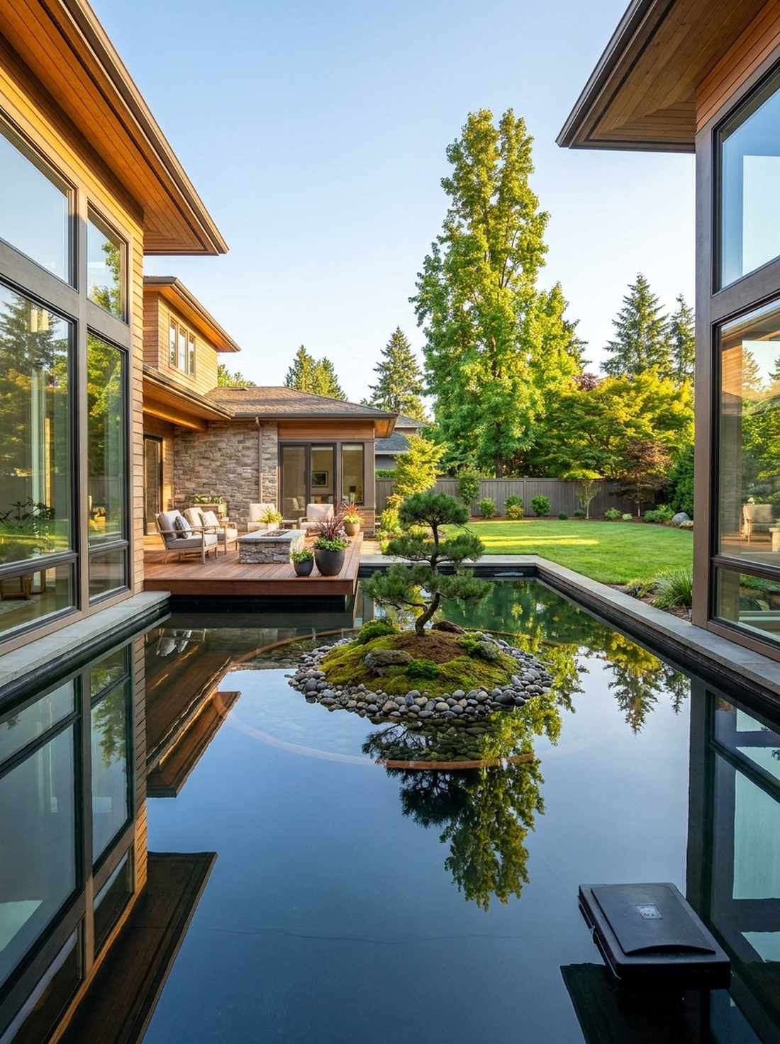 mirror pond with central island