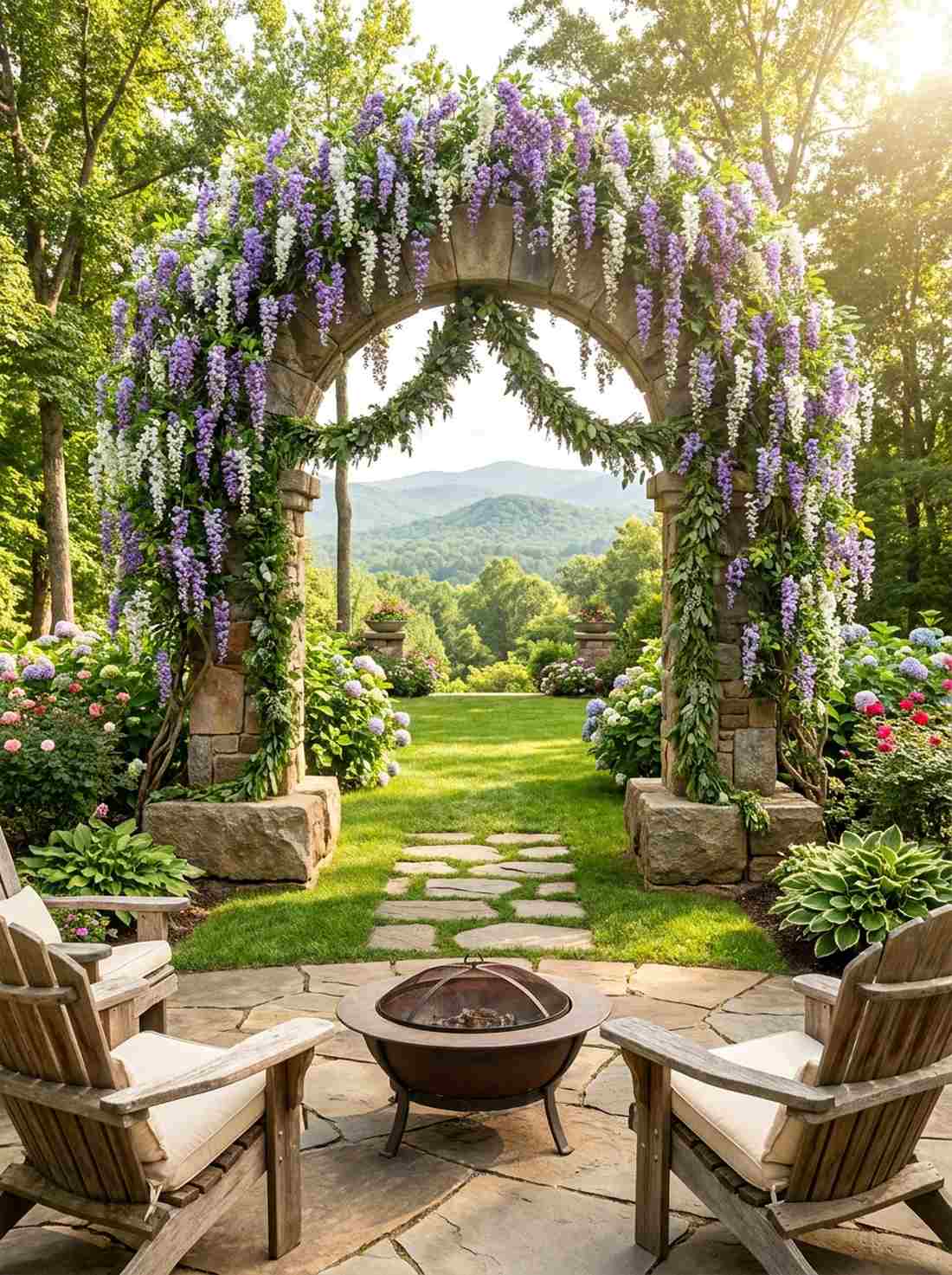 natural stone arch with climbing vines