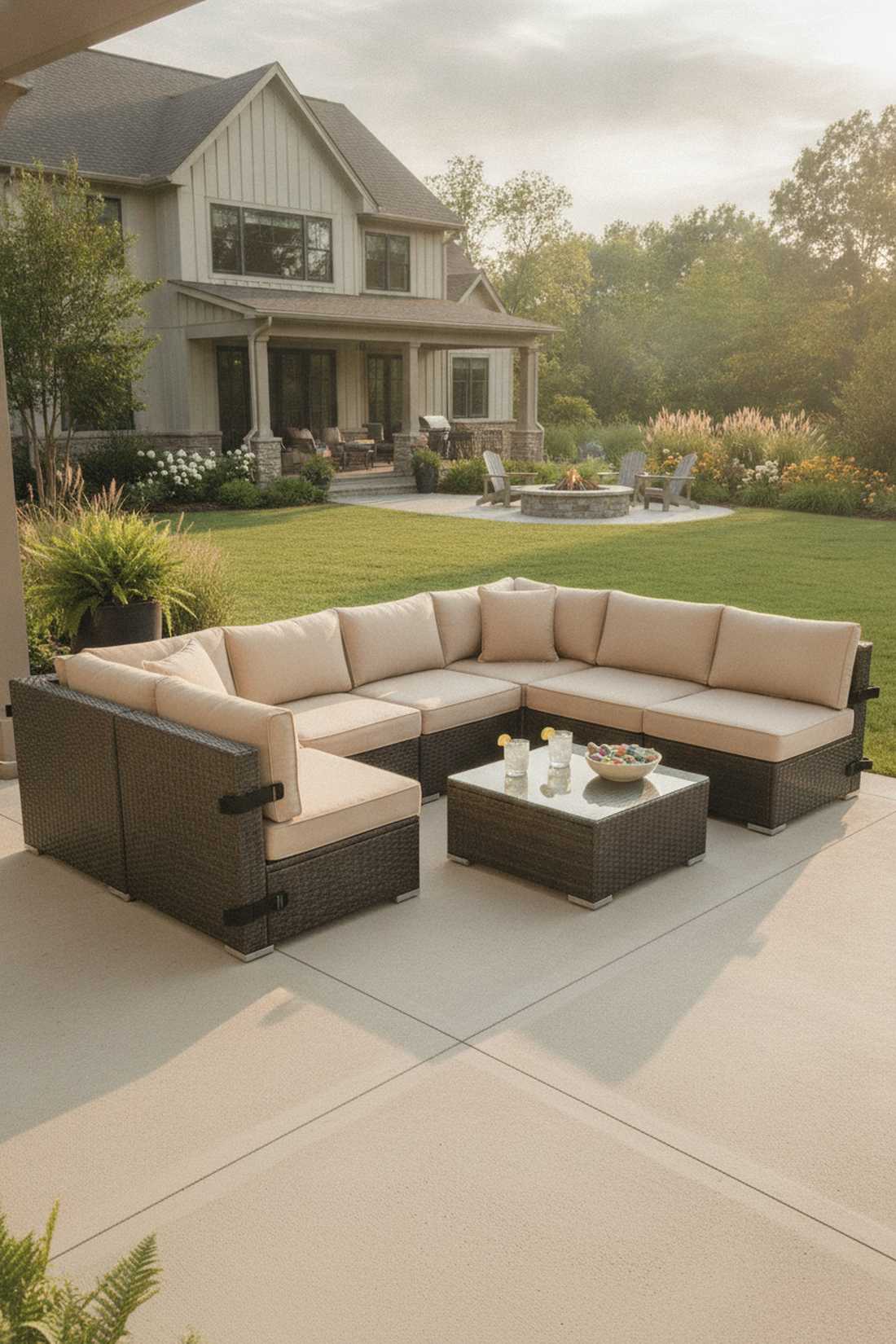 seven piece sectional with corner configuration