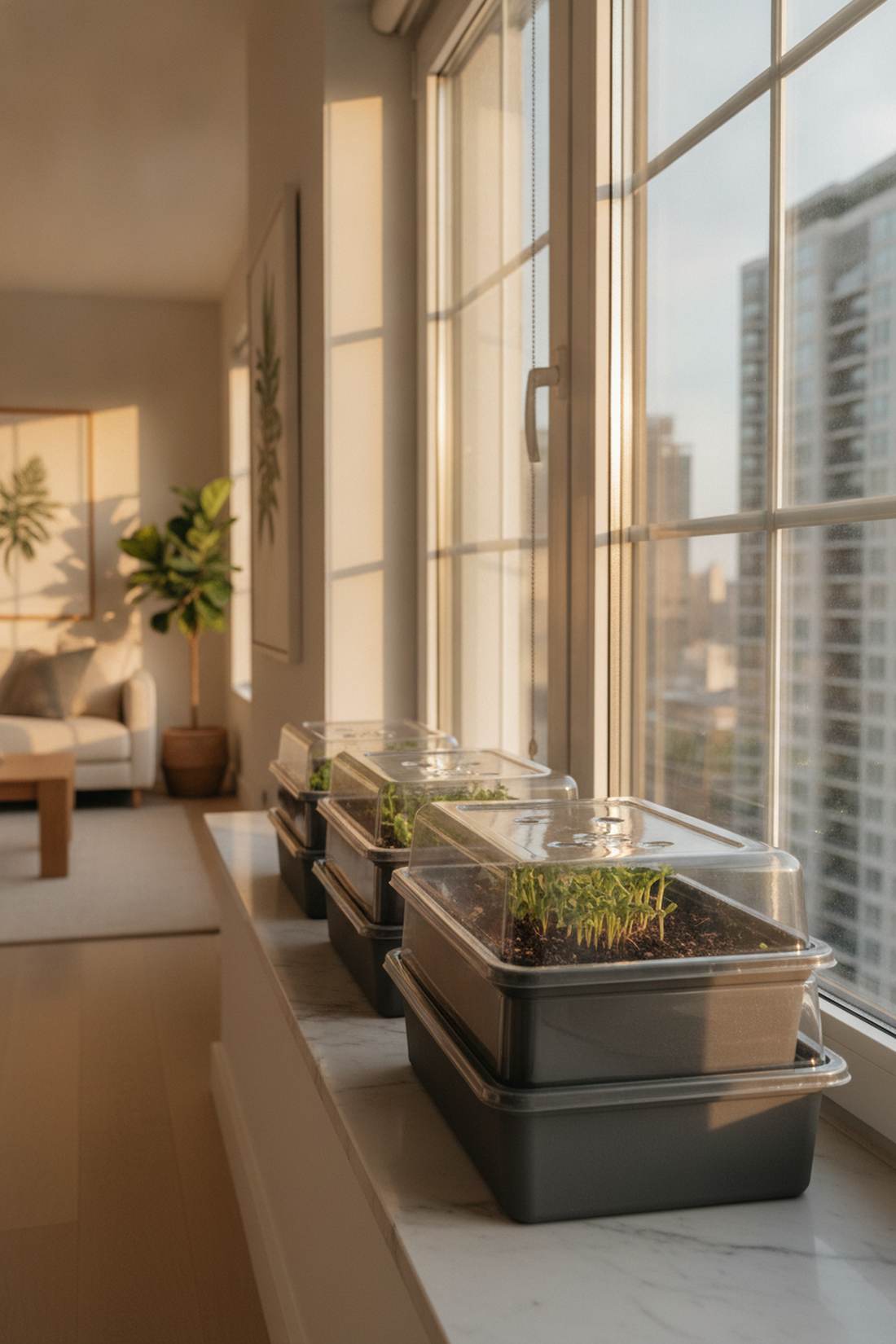 three pack windowsill trays with humidity domes