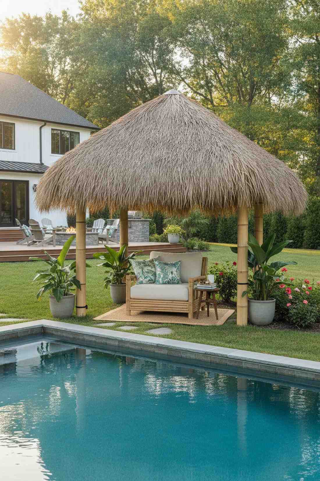tropical thatched roof cabanas