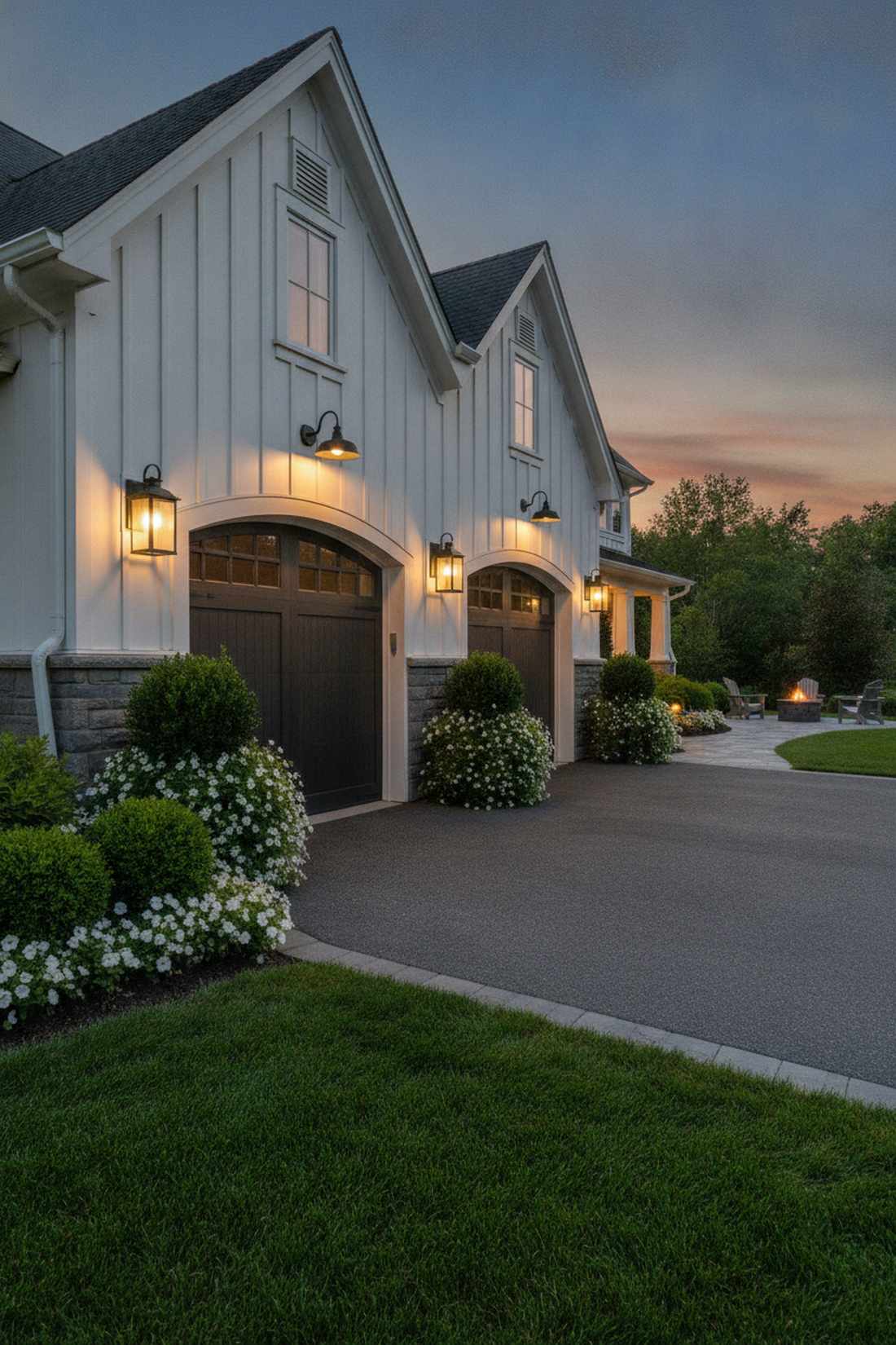 wall mounted sconces flanking garage sides