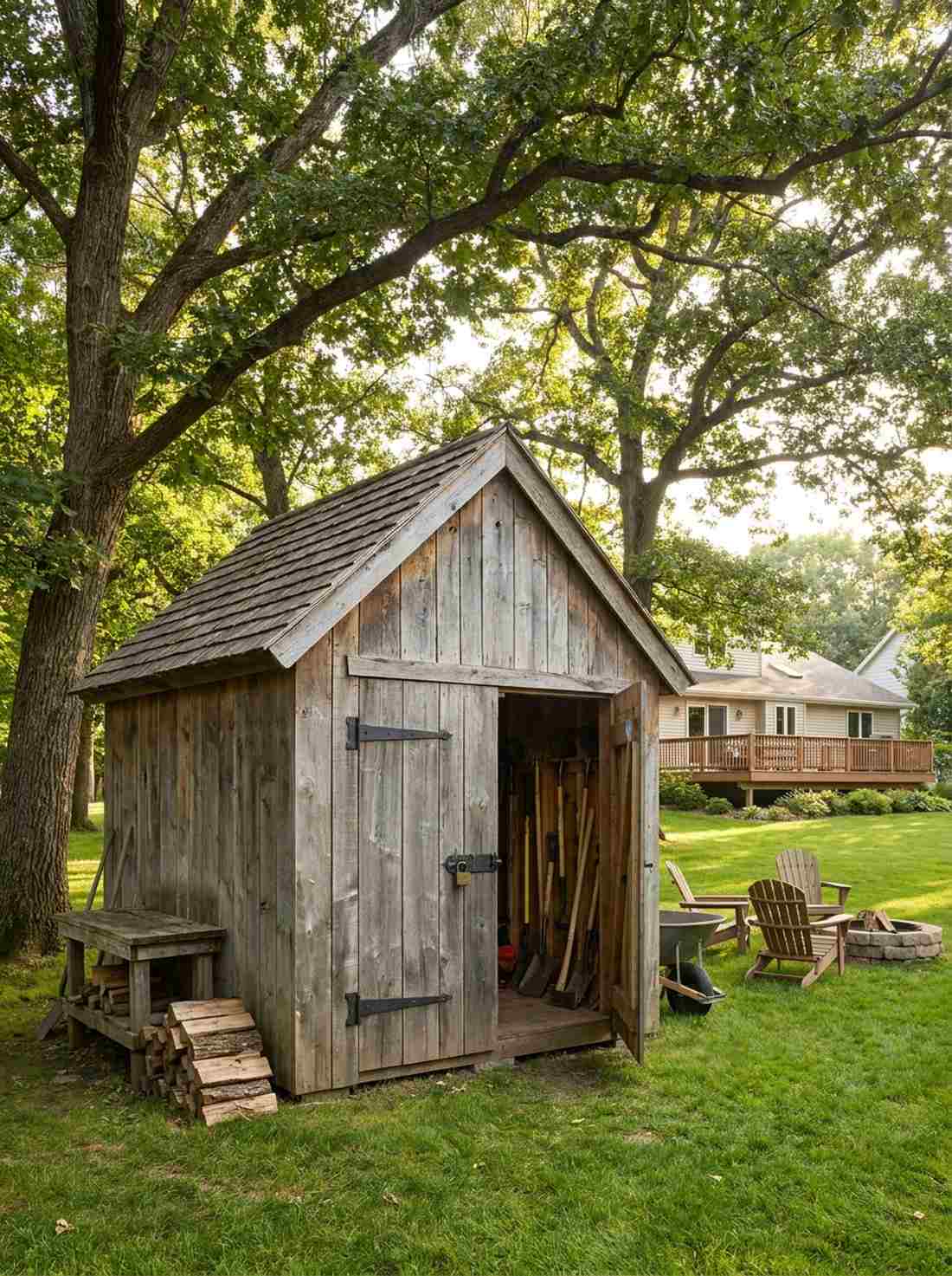 weathered plank tool house