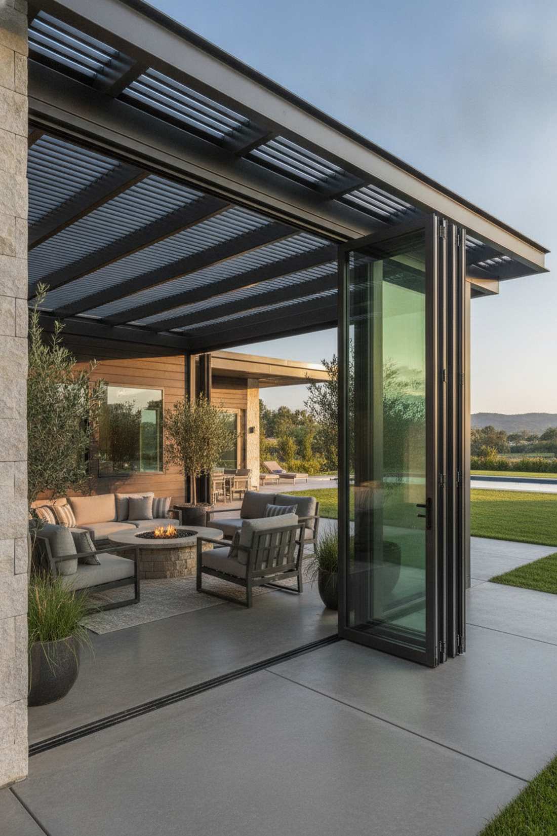 bi fold glass door pergola enclosure