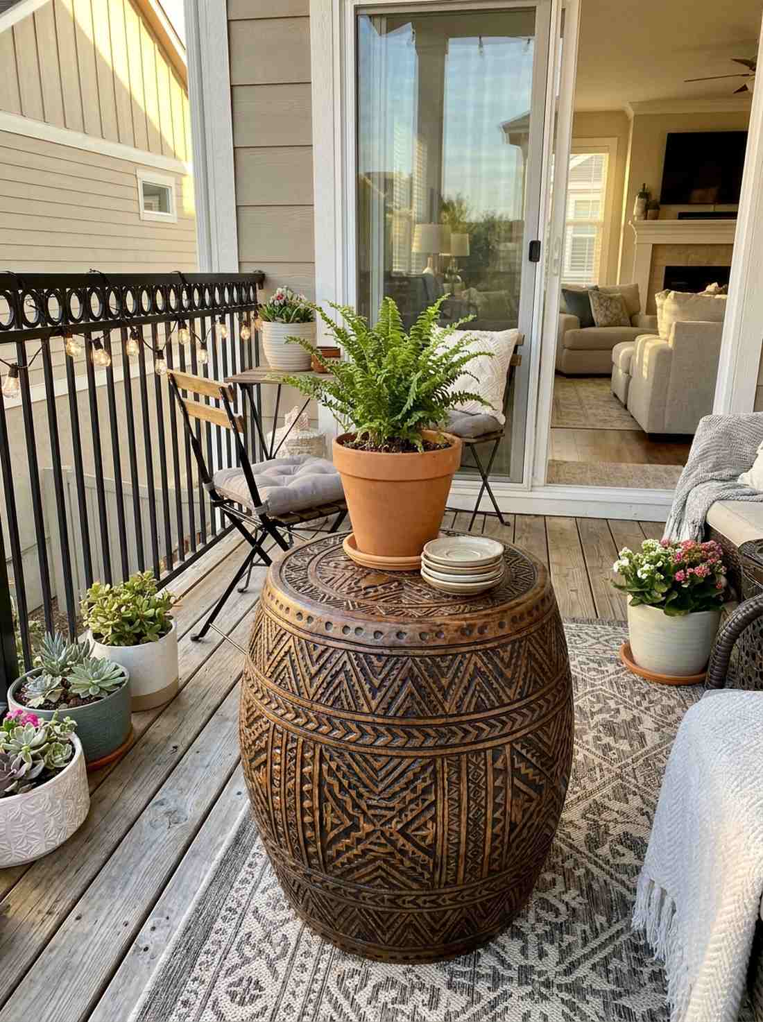 carved wooden stool table