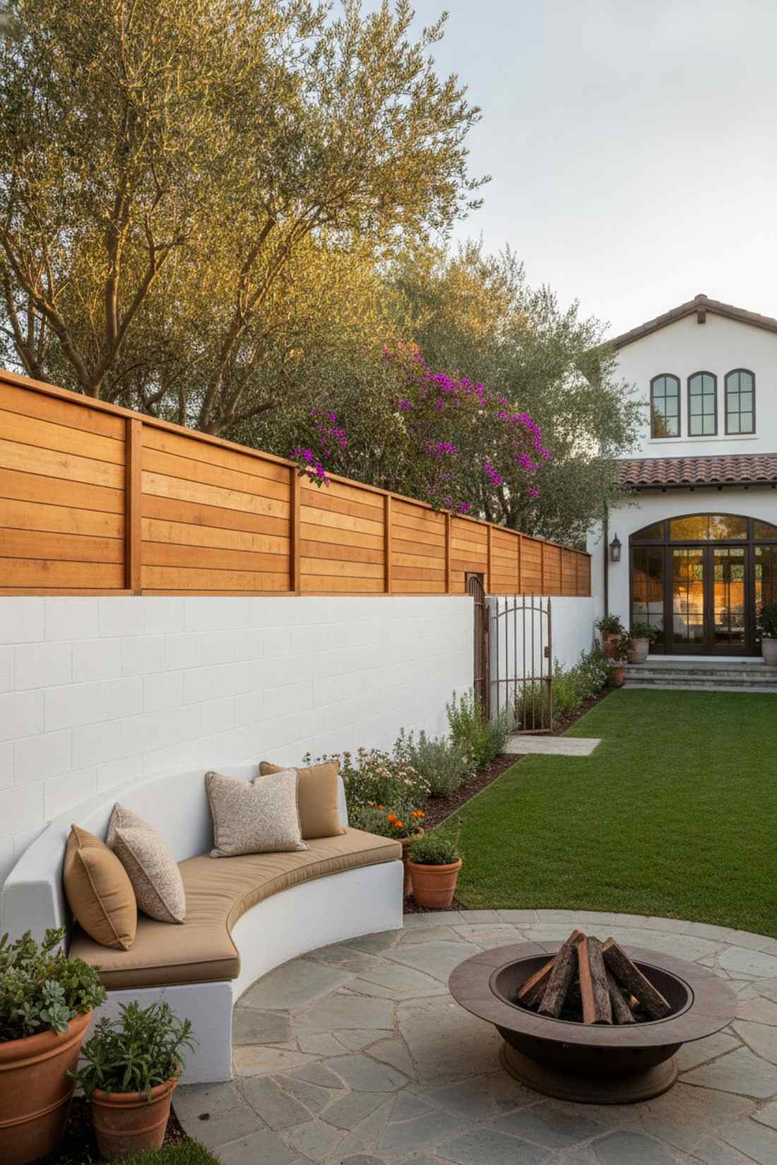 concrete block and cedar panel