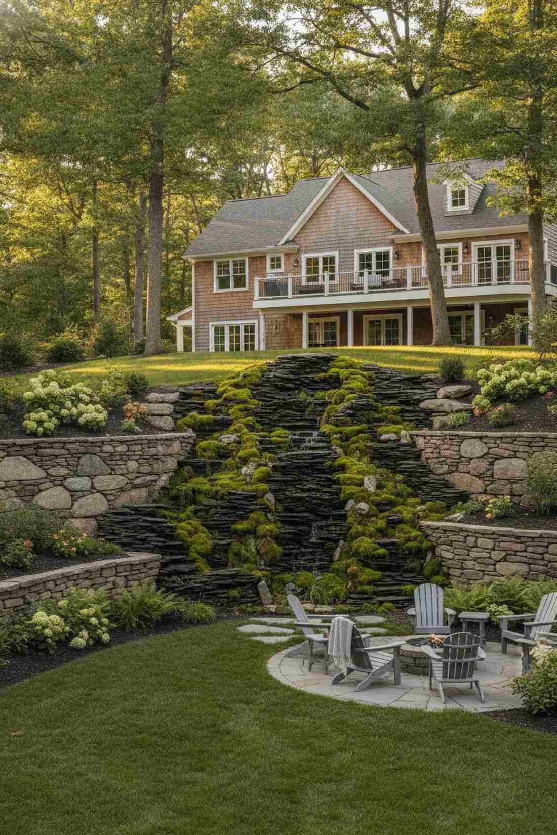 dry waterfall with moss accents