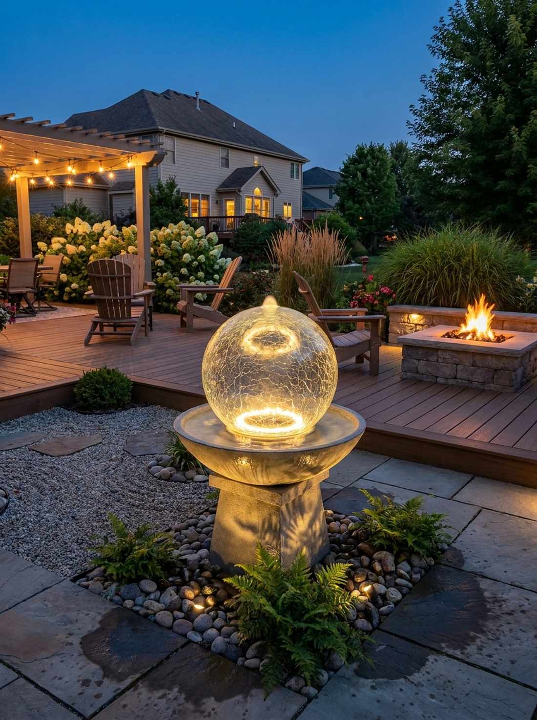 illuminated glass ball fountain