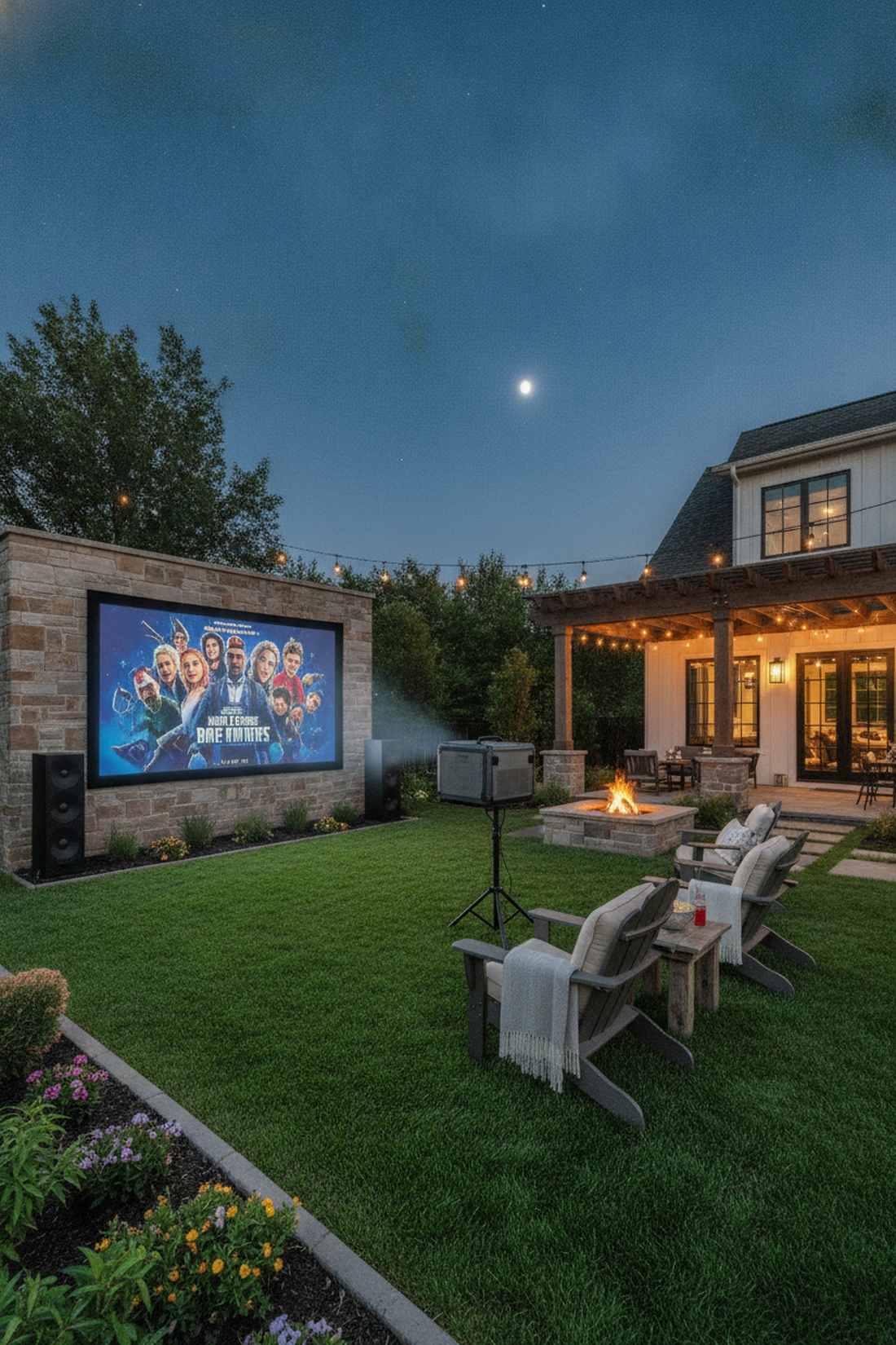 outdoor home theater with projection screen