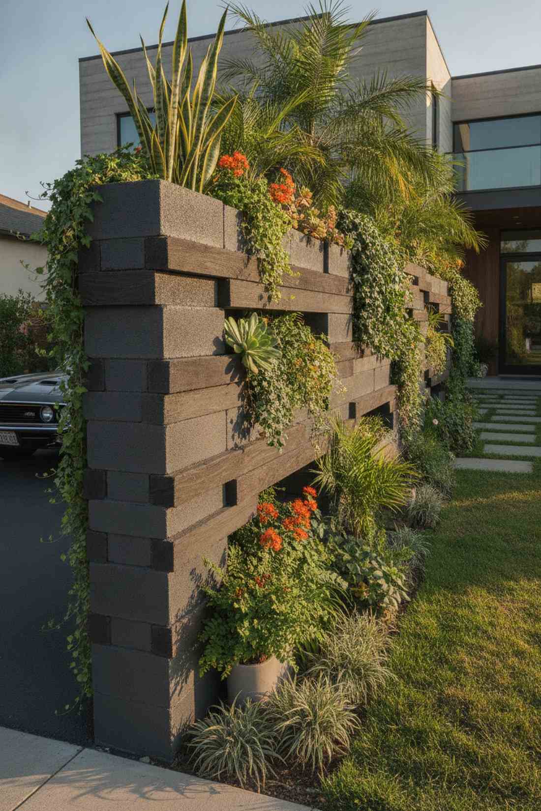 stacked cinder block planter