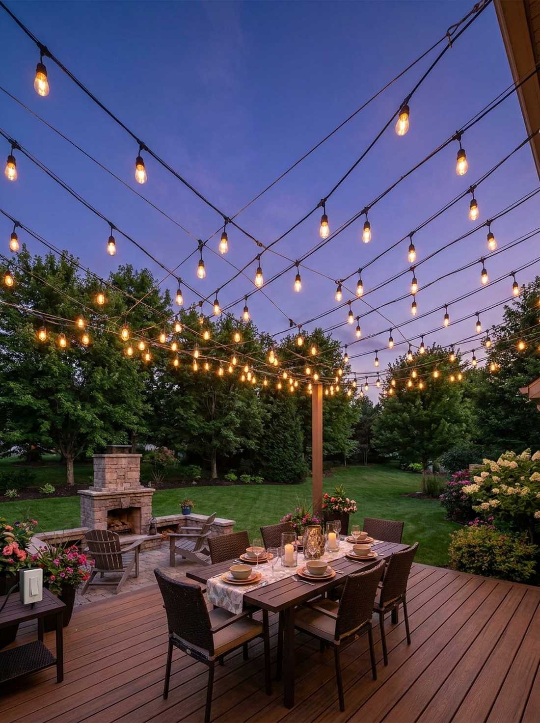 string light canopy installation
