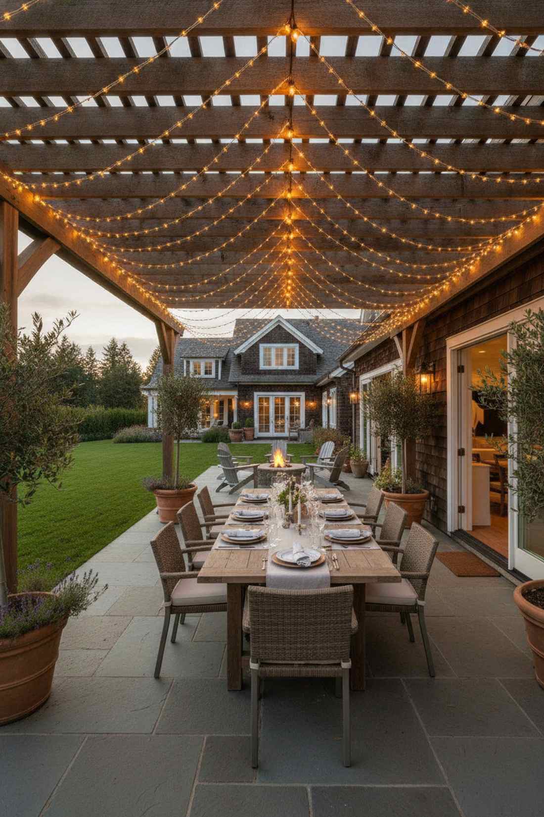 warm white pergola draping