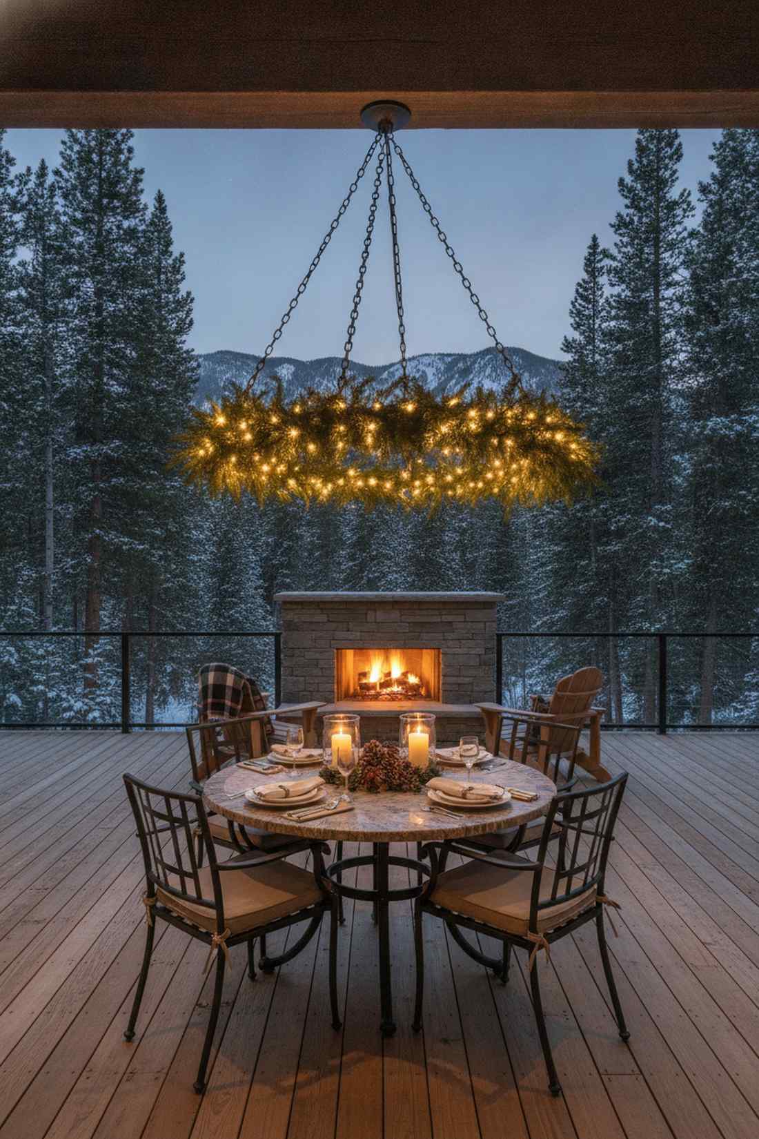 evergreen branch chandelier