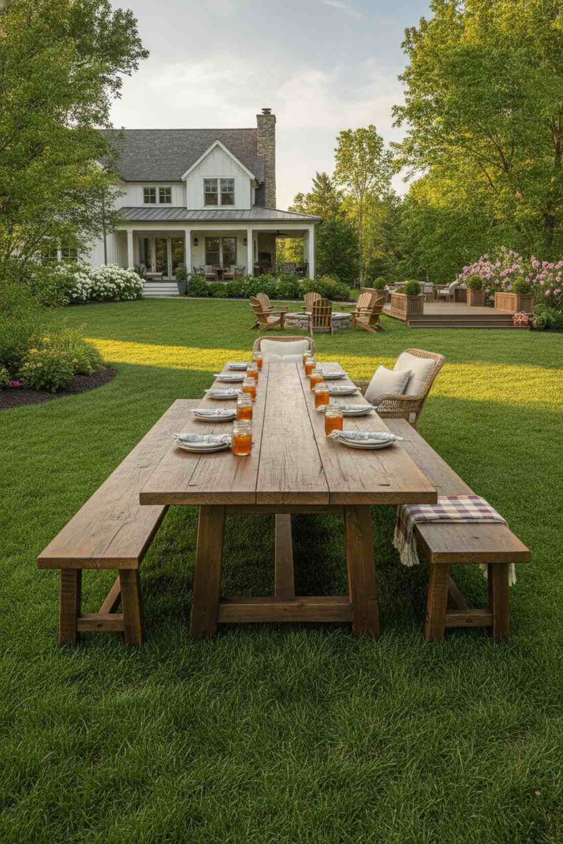 farmhouse style long table with benches