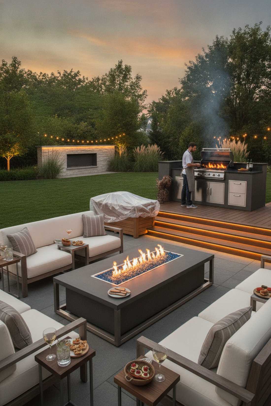 grill station with adjacent fire table