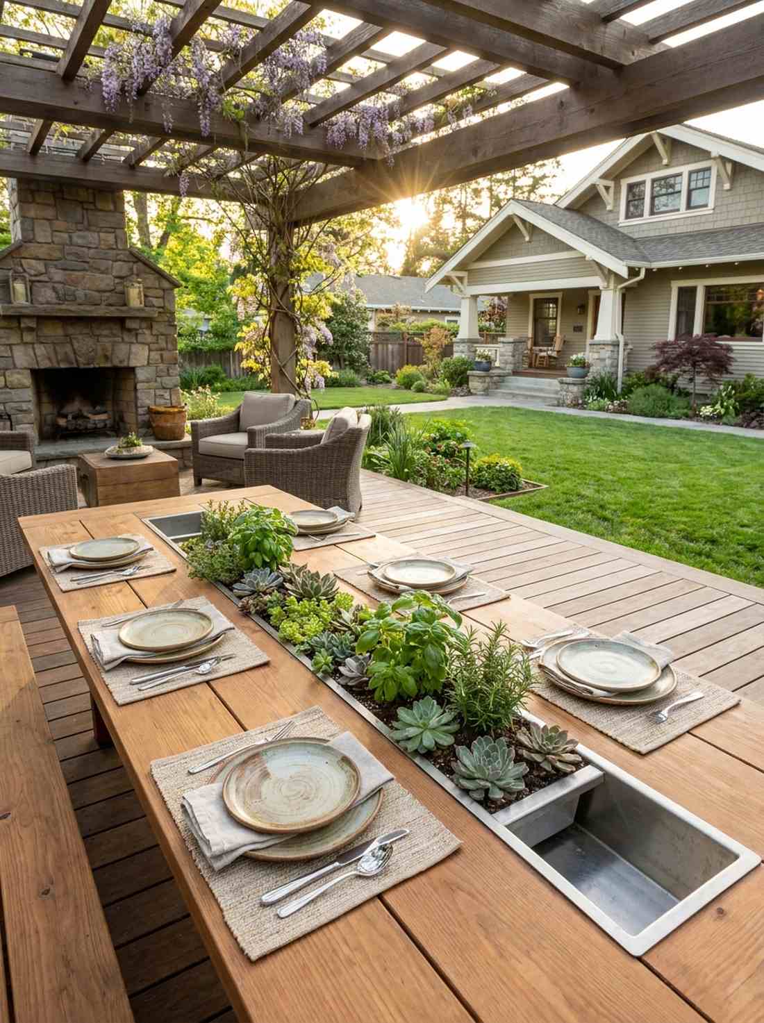 integrated planter dining table