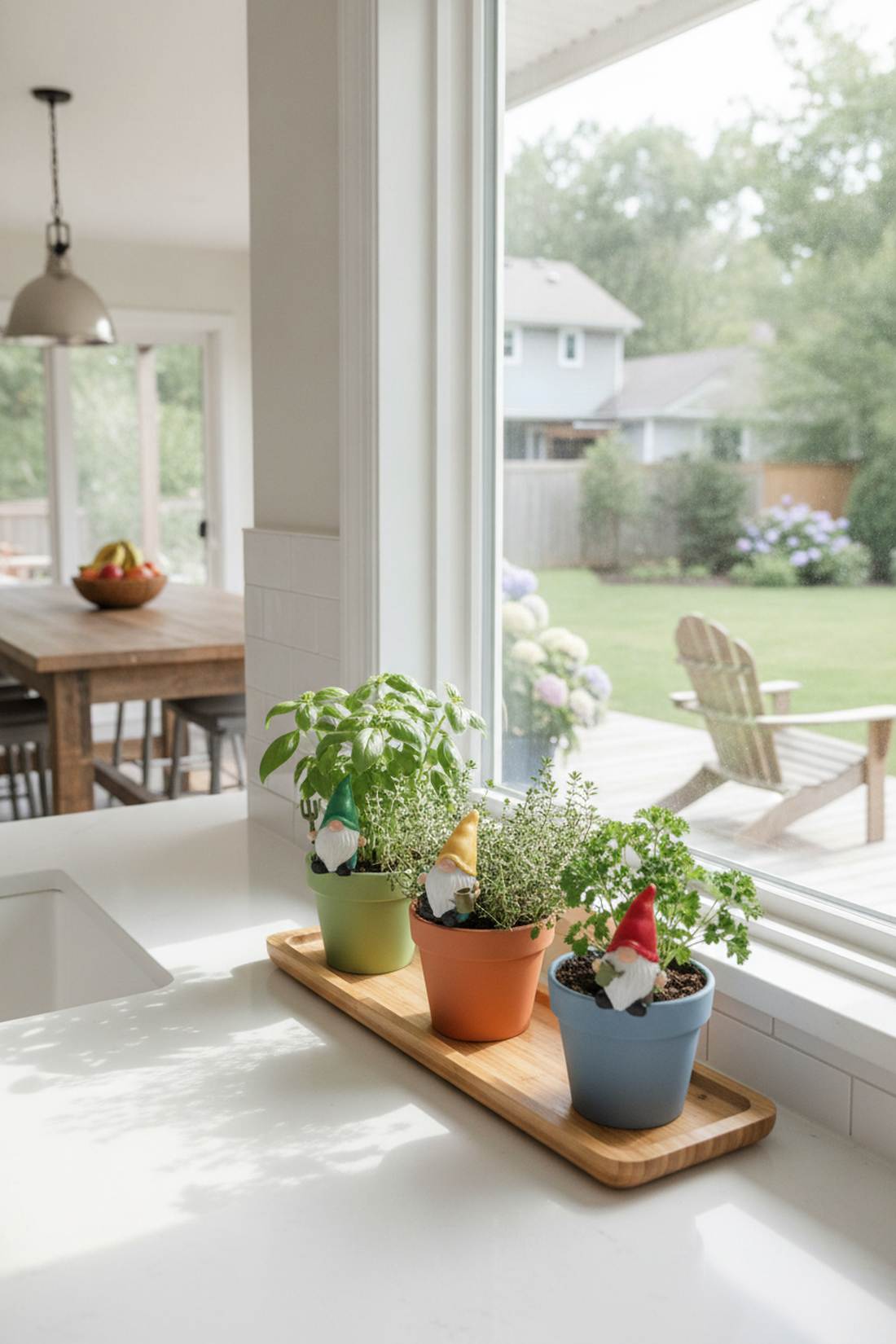 kitchen counter herb gnome trio