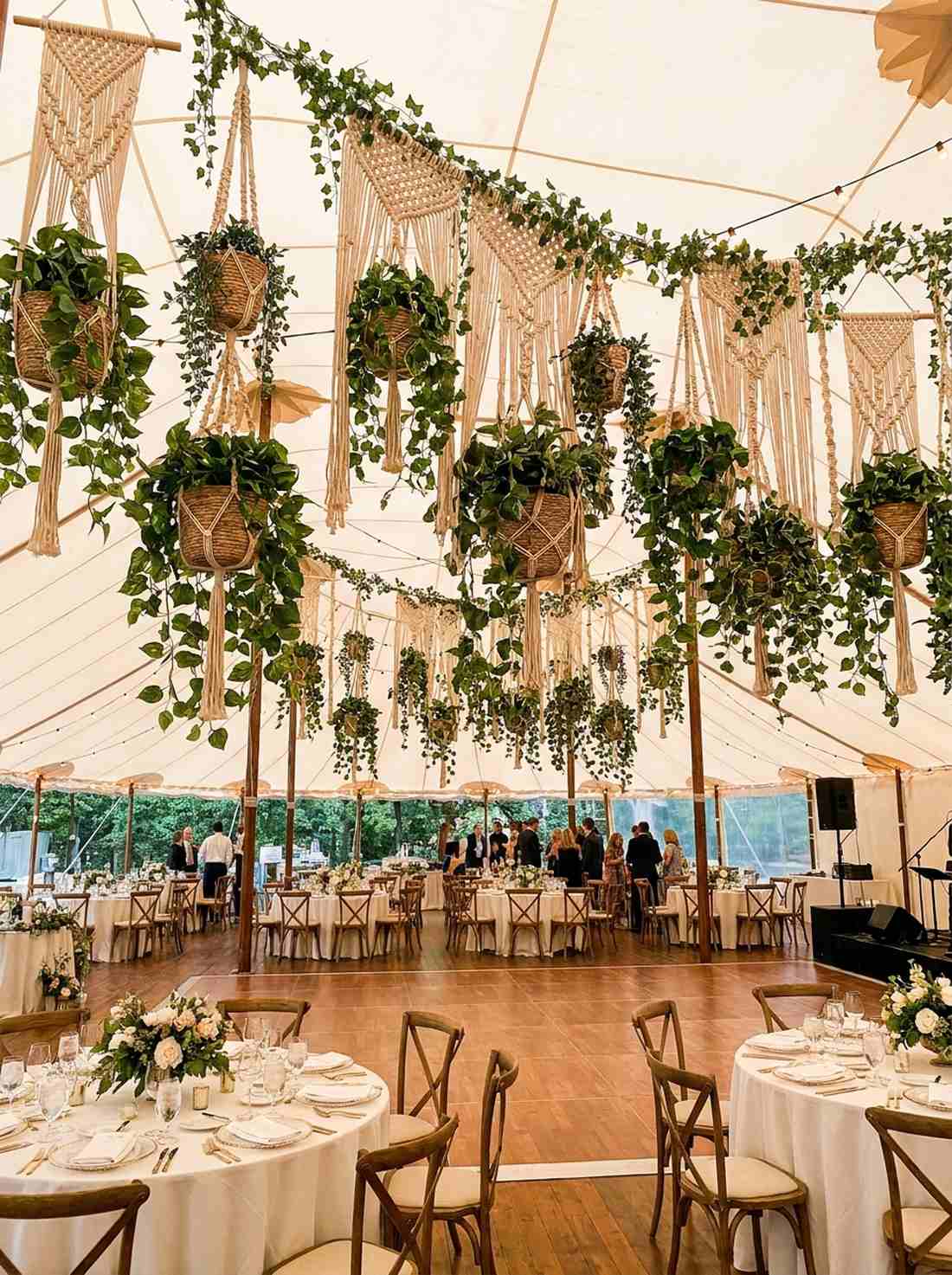 macrame plant hangers with trailing greenery