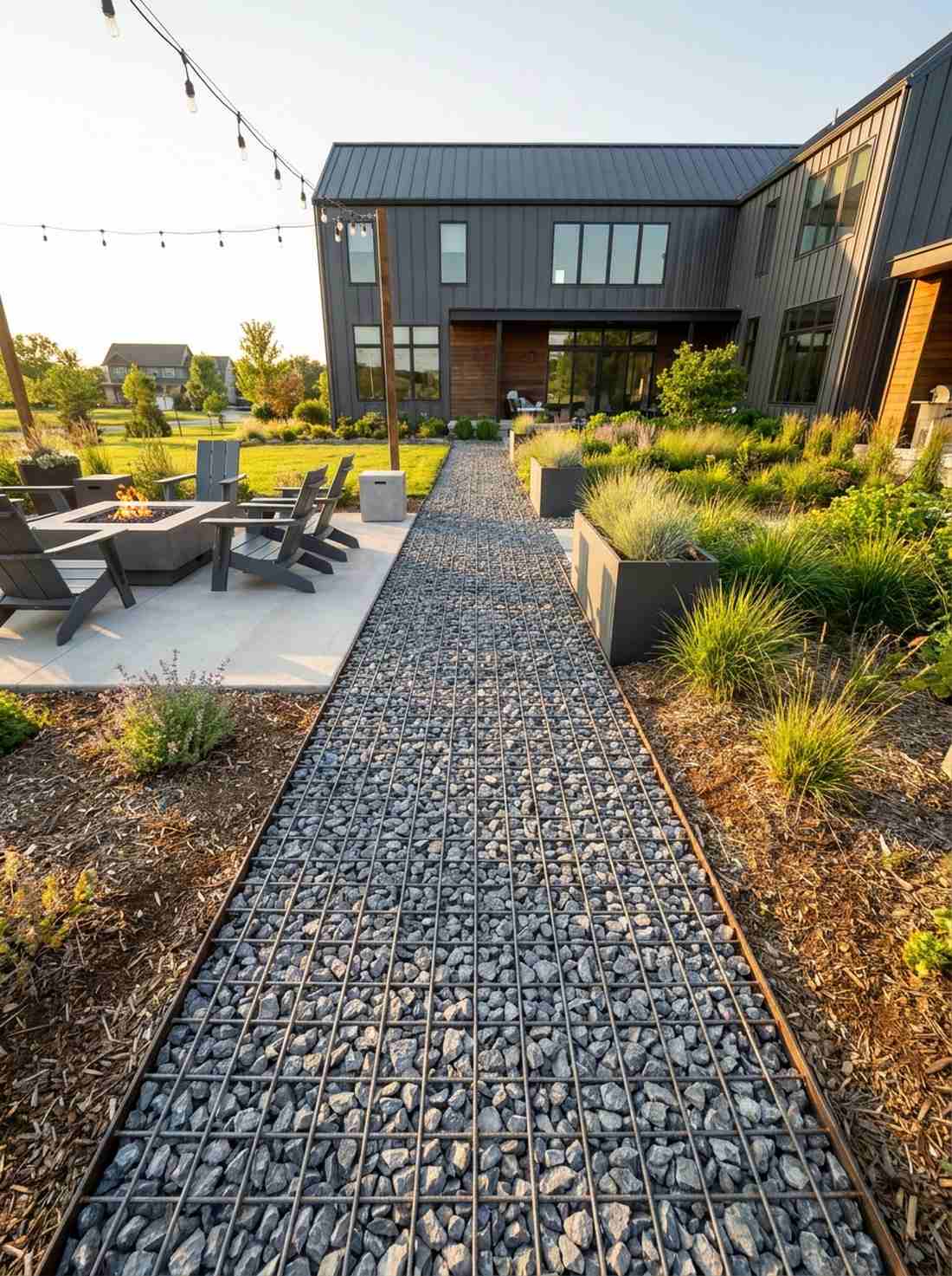 metal grid with stone infill