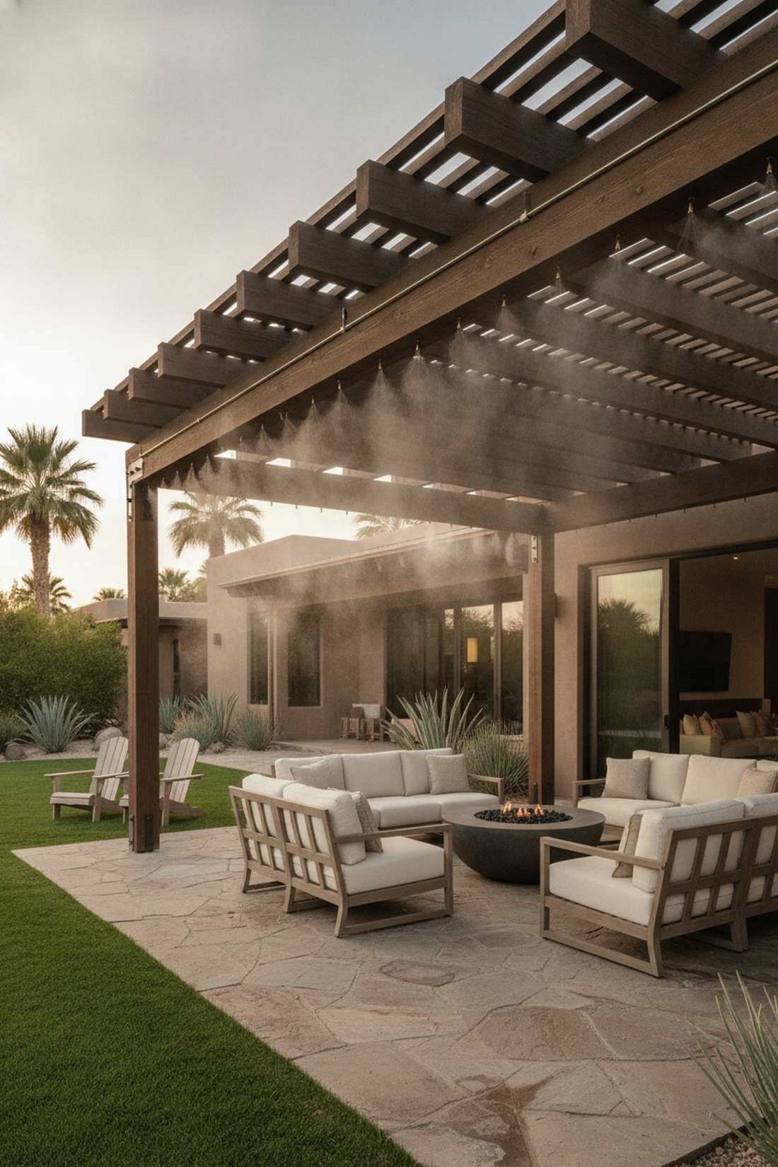 pergola with integrated misting system