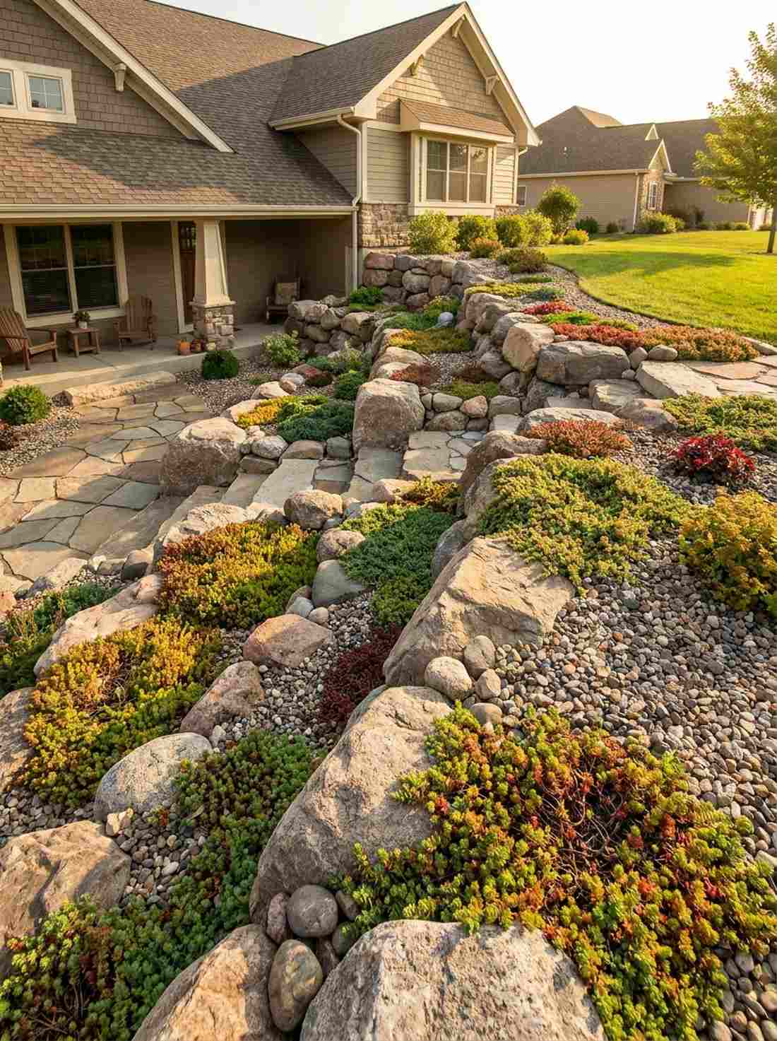 rock garden on sunny slope