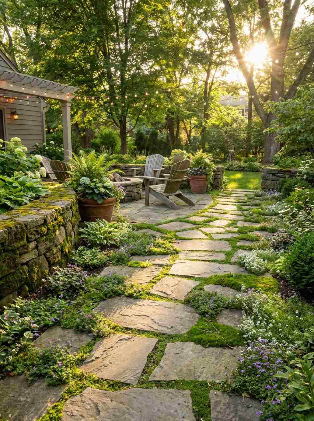 stone and ground cover integration