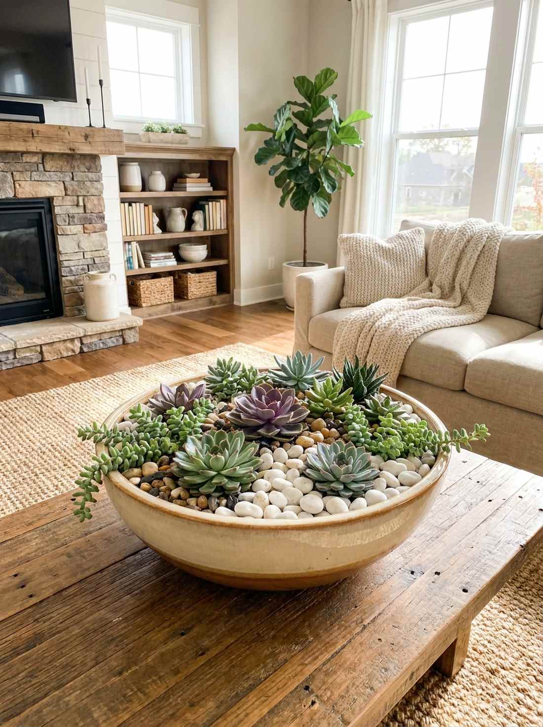 succulent garden in ceramic bowl
